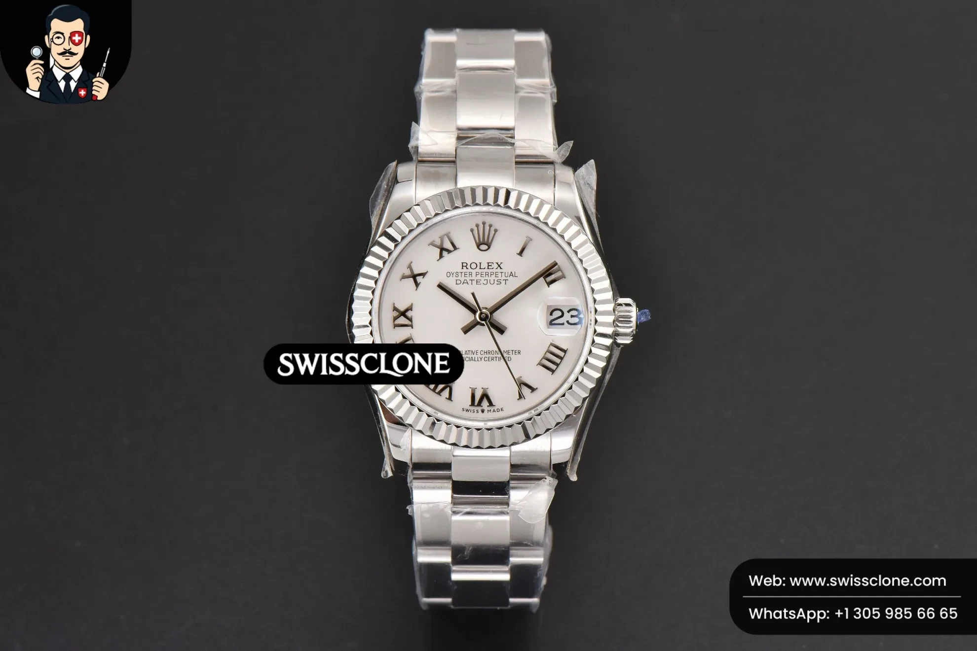 Rolex DateJust 31mm Ladies 904L WF White Dial Roma Marker Oyster 1:1 Super Clone - Dial Macro Close-Up