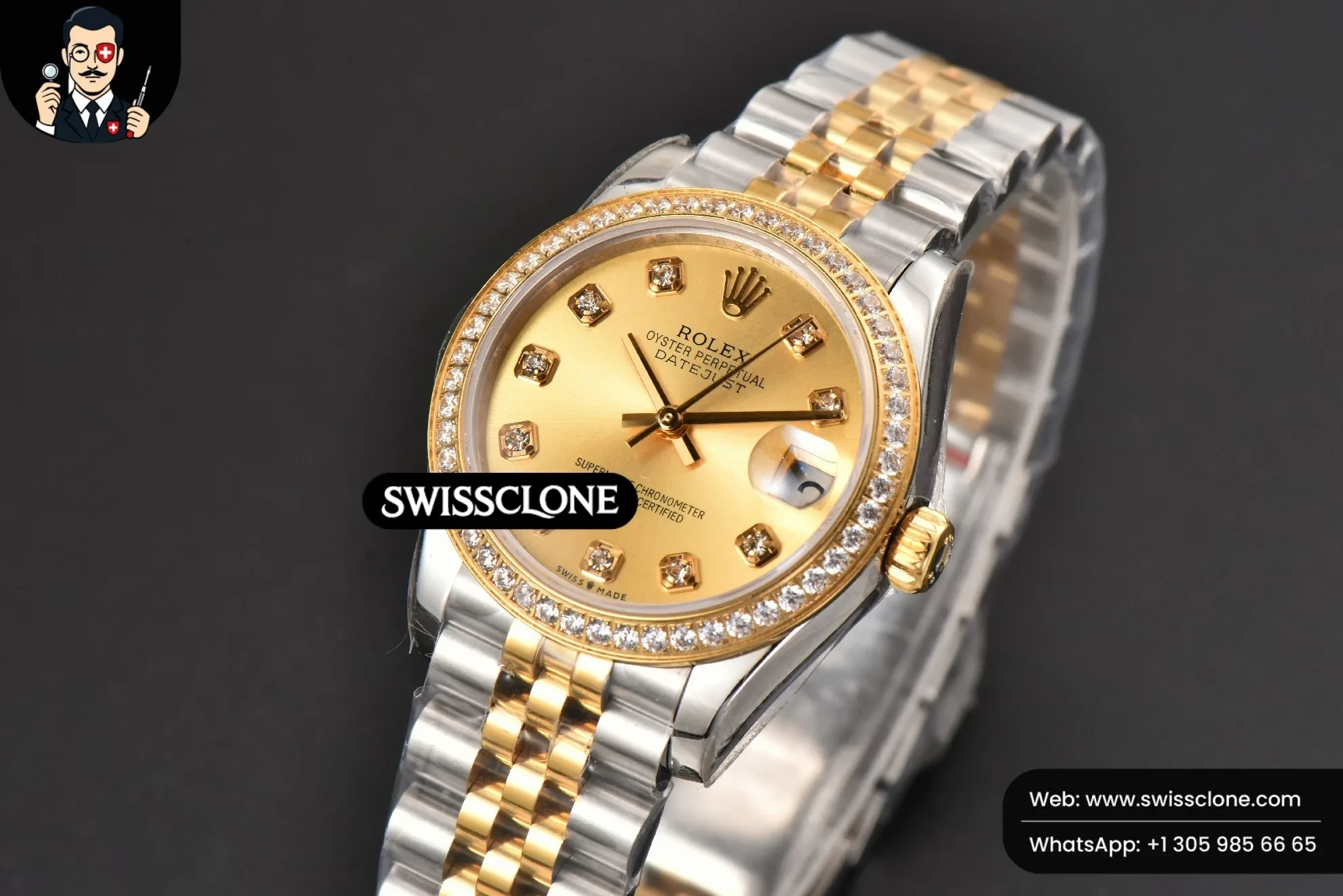 Rolex DateJust 31mm Ladies 904L YG/SS WF Diamond Dial Diamond Marker Jubilee 1:1 Super Clone - Bezel & Case Profile