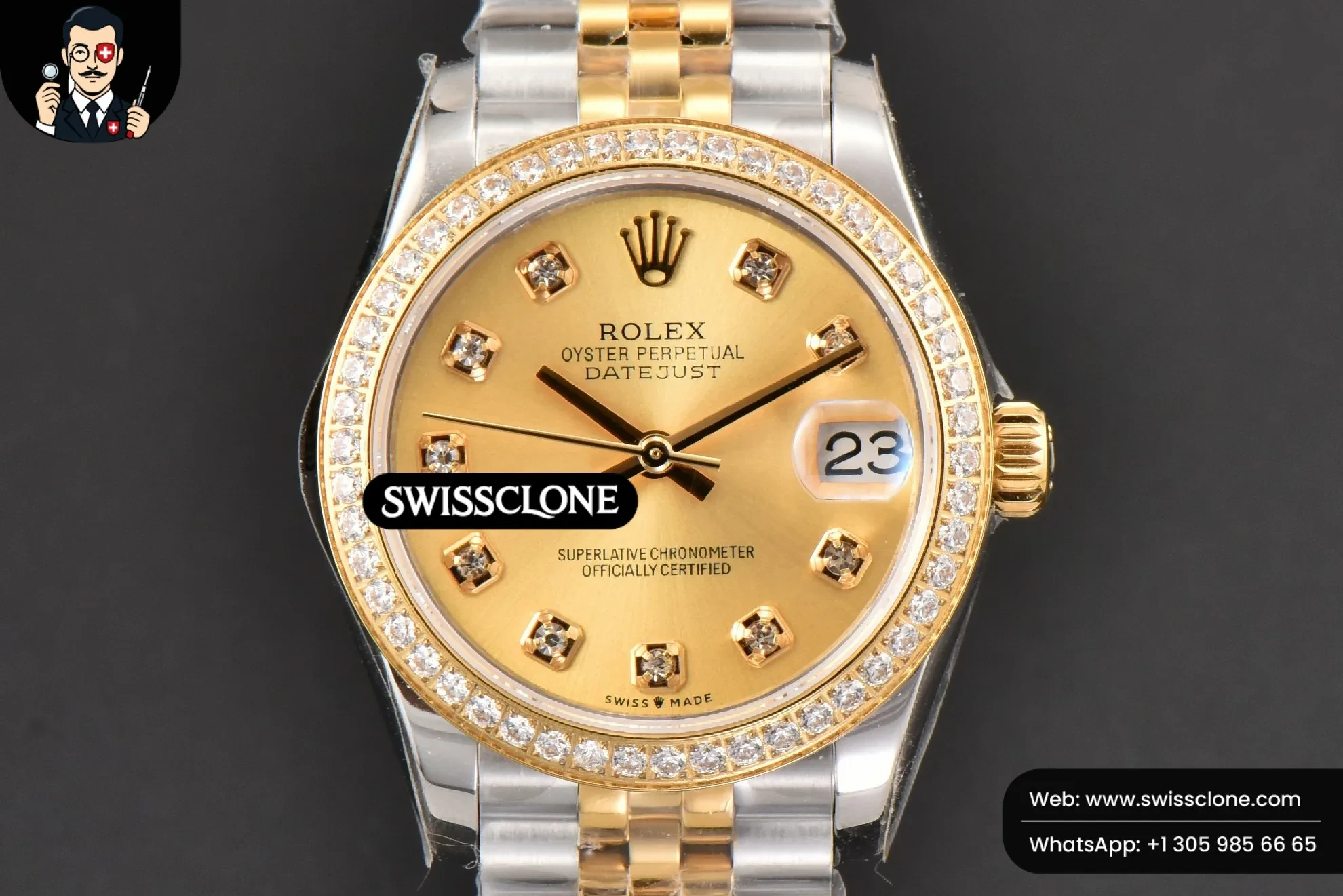 Rolex DateJust 31mm Ladies 904L YG/SS WF Diamond Dial Diamond Marker Jubilee