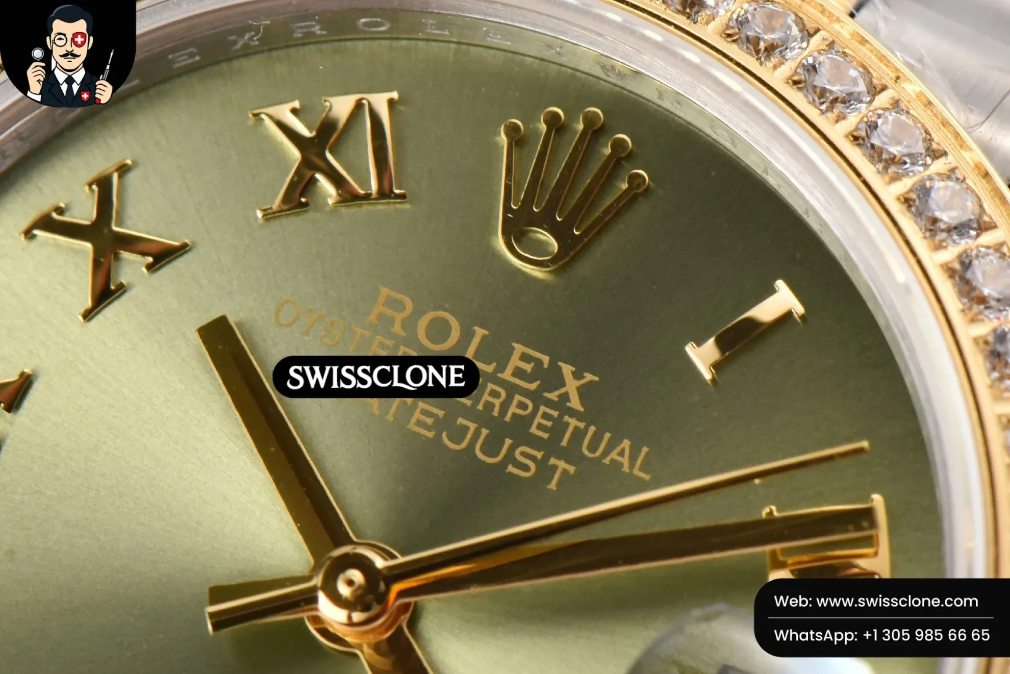 Rolex DateJust 31mm Ladies 904L YG/SS WF Diamond Green Dial Roma Marker Jubilee 1:1 Super Clone - Lateral Case Thickness Profile