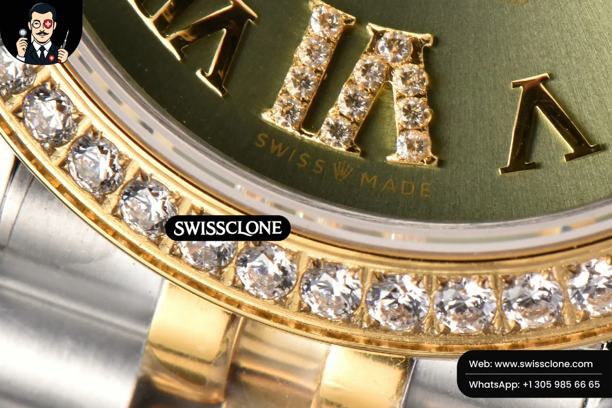 Rolex DateJust 31mm Ladies 904L YG/SS WF Diamond Green Dial Roma Marker Jubilee 1:1 Super Clone - On-Wrist Presence View
