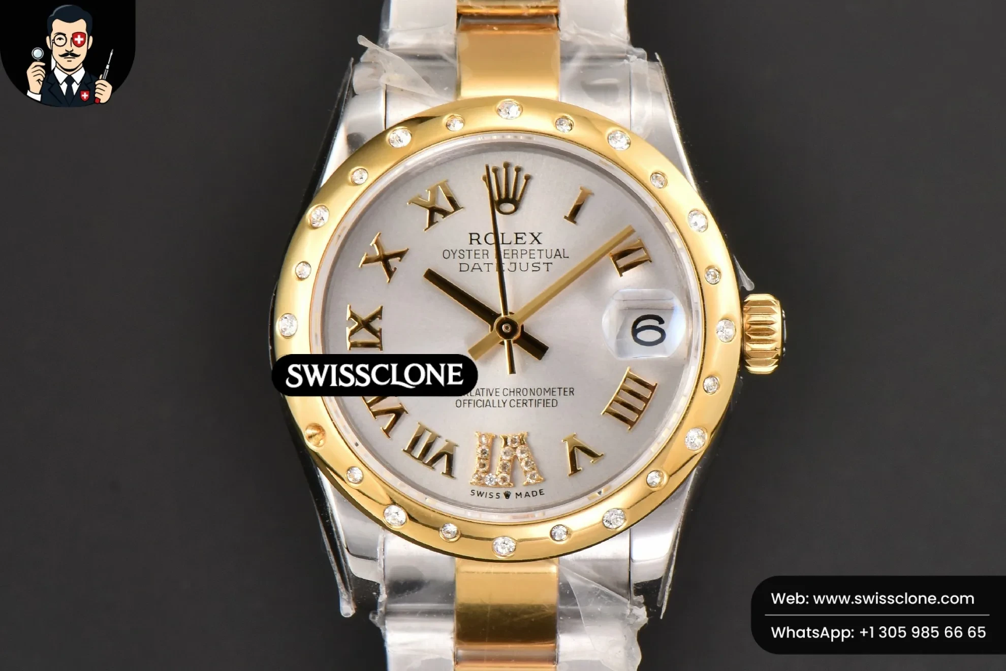 Rolex DateJust 31mm Ladies 904L YG/SS WF Diamond Smooth White Dial Roma Marker Oyster