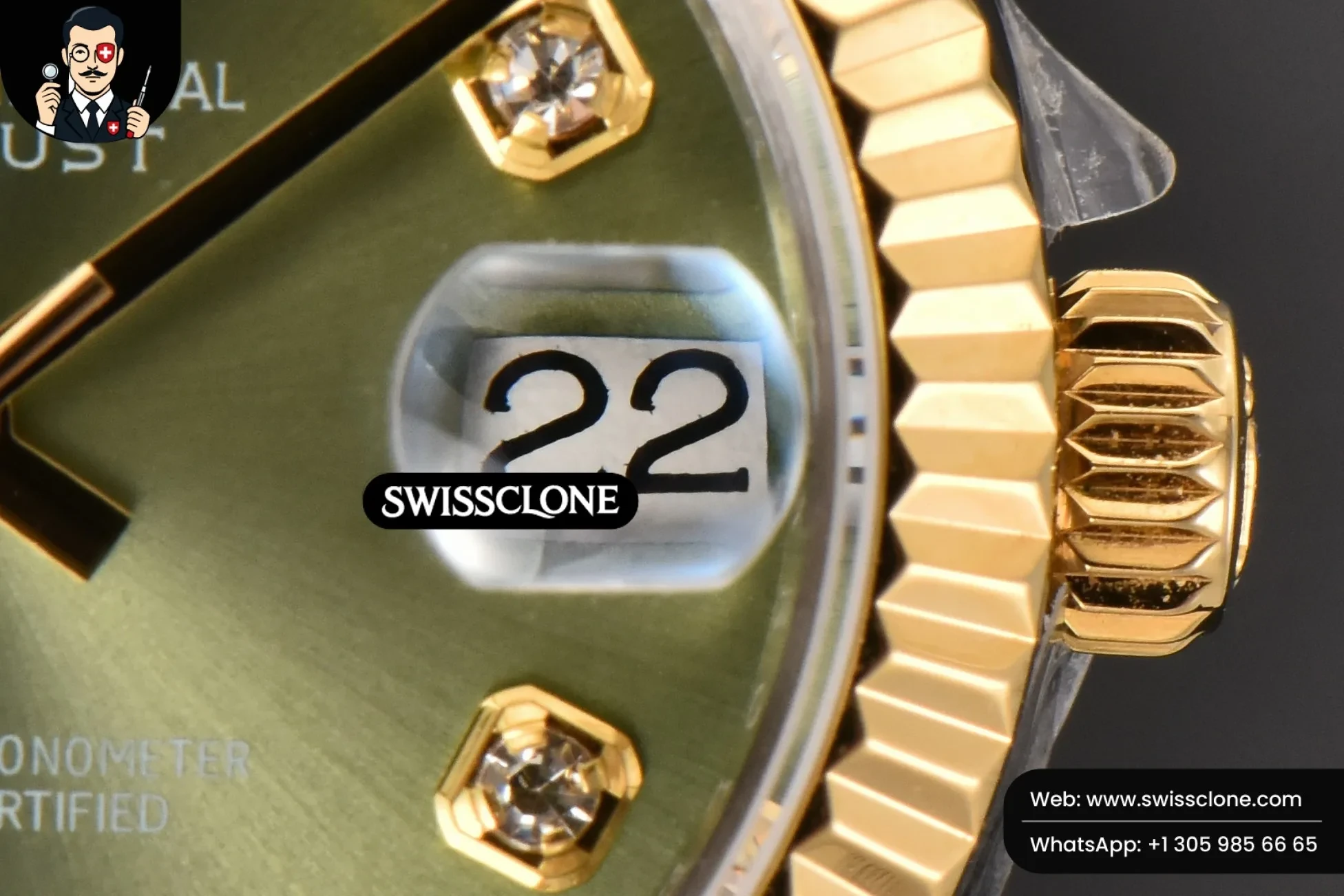 Rolex DateJust 31mm Ladies 904L YG/SS WF Green Dial Diamond Marker Jubilee 1:1 Super Clone - Lateral Case Thickness Profile