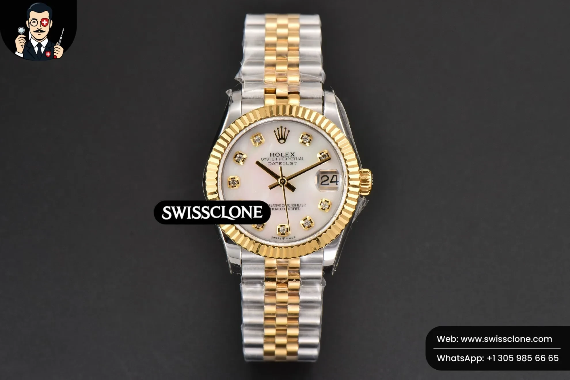 Rolex DateJust 31mm Ladies 904L YG/SS WF MOP Dial Jubilee 1:1 Super Clone - Dial Macro Close-Up
