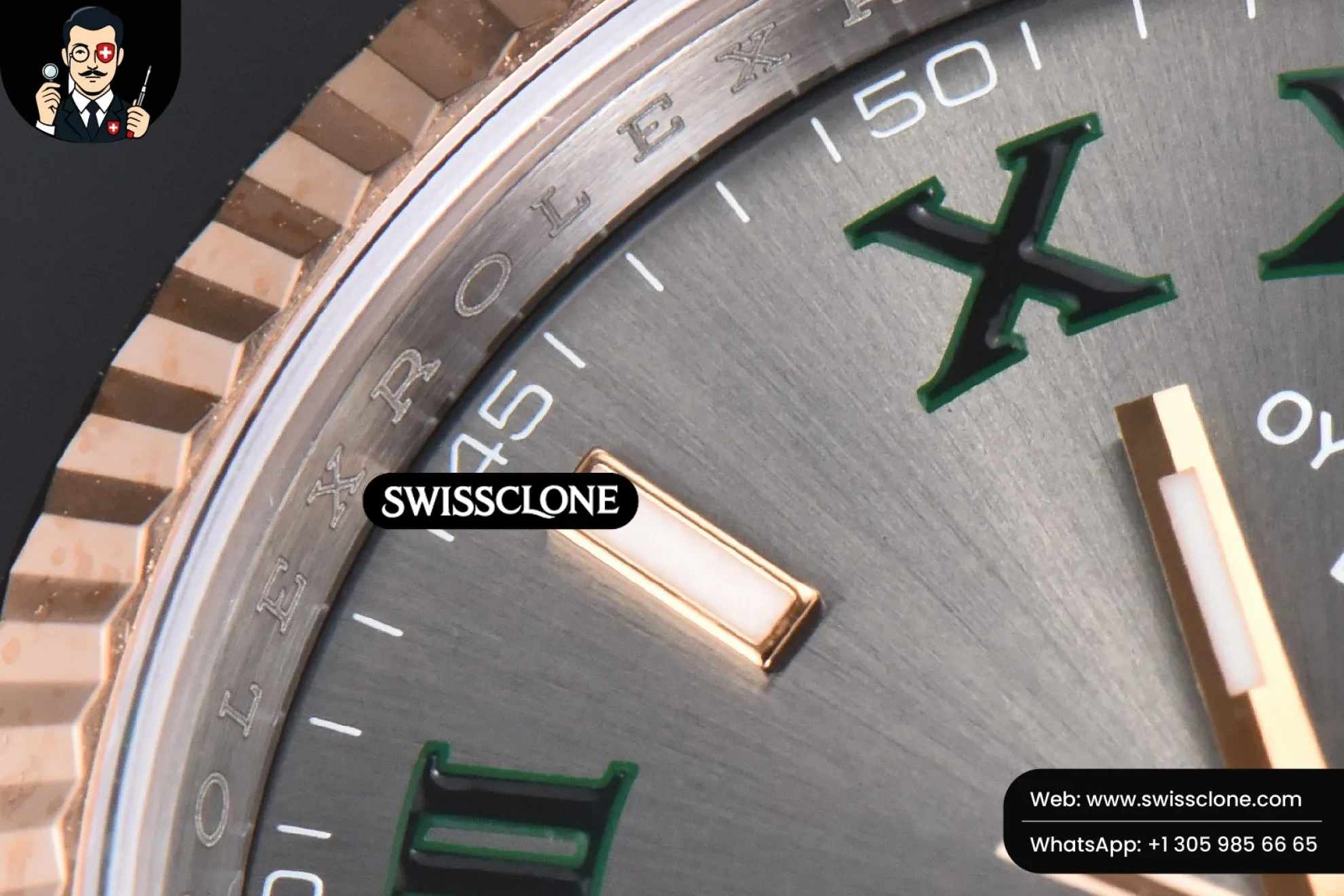 Rolex DateJust 36mm 126231 RG/SS Wimbleton Gray Dial Green Marker Jubilee VS3235 1:1 Super Clone - Lateral Case Thickness Profile