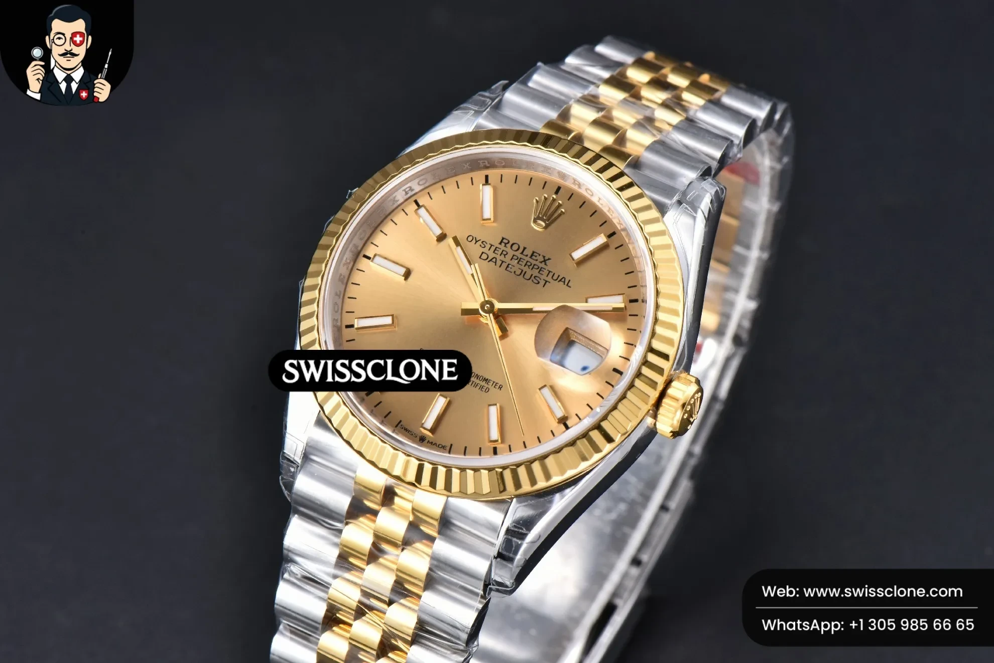 Rolex DateJust 36mm 126233 SS/YG 904L Steel Dial On Jubilee VS3235 1:1 Super Clone - Bezel & Case Profile