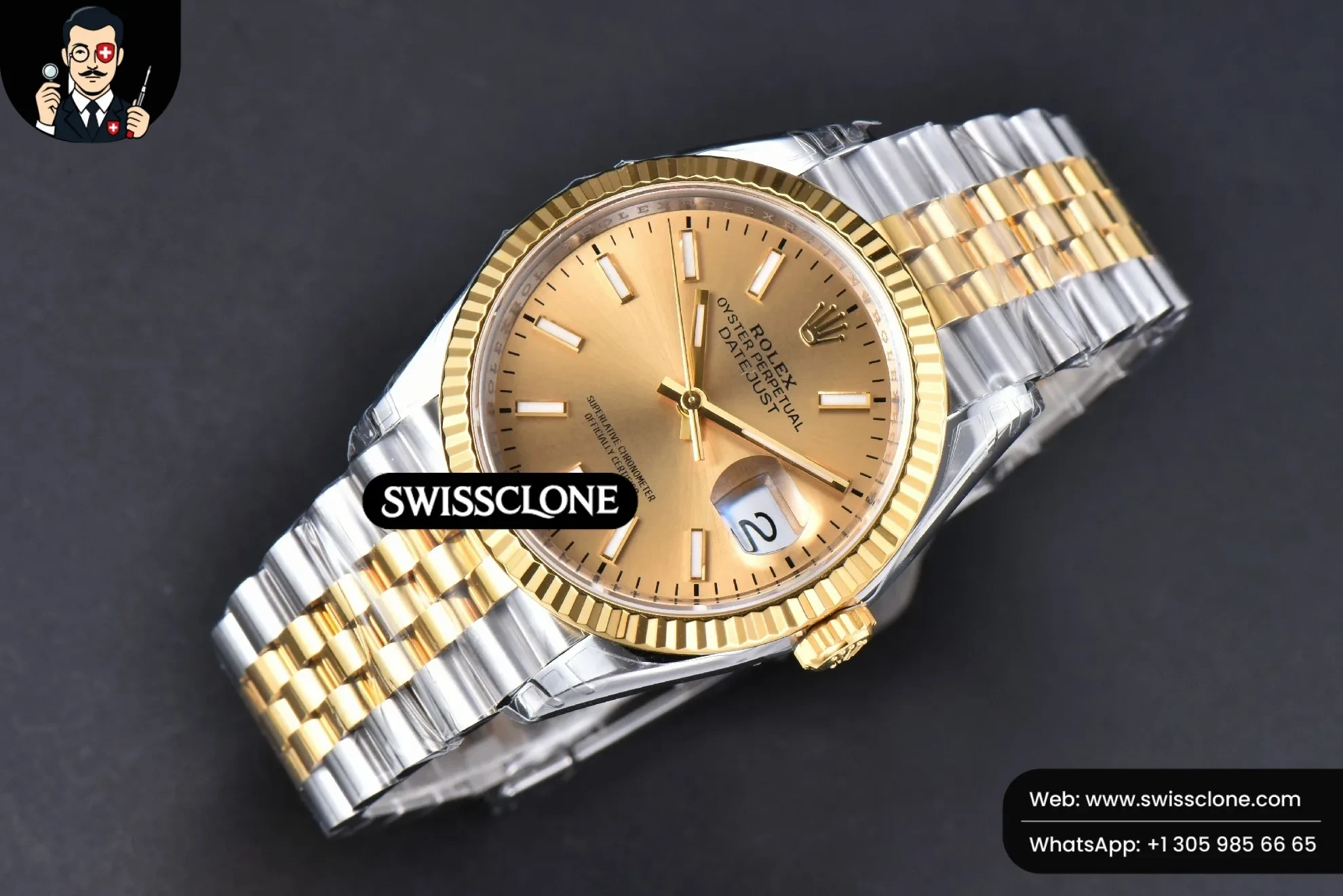 Rolex DateJust 36mm 126233 SS/YG 904L Steel Dial On Jubilee VS3235 1:1 Super Clone - Dial Macro Close-Up