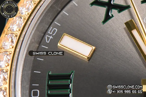 Rolex DateJust 36mm 126233 YG/SS Diamond Bezel Wimbleton Gray Dial Green Marker Jubilee VS3235 1:1 Super Clone - Lateral Case Thickness Profile