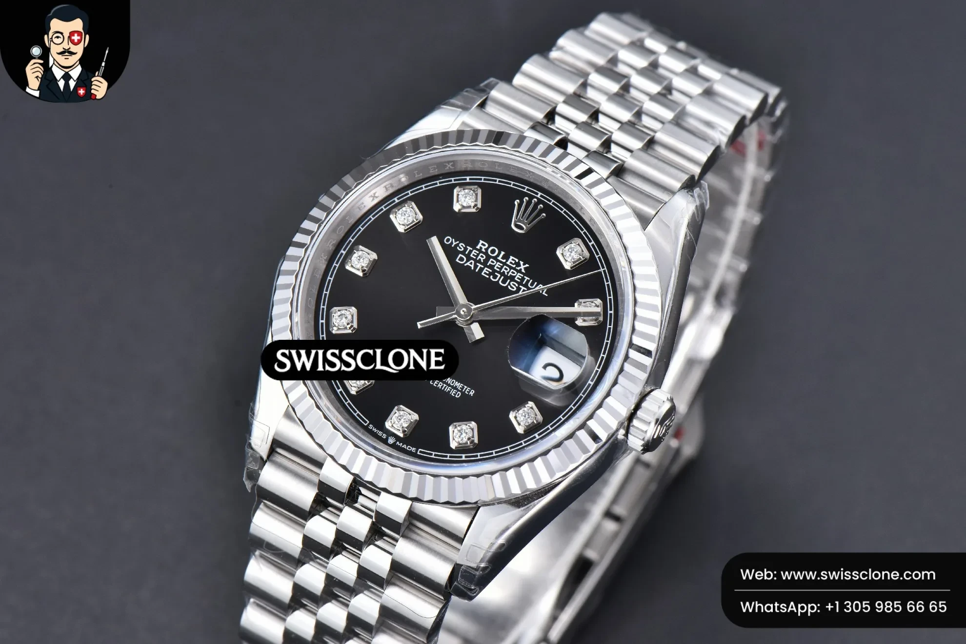 Rolex DateJust 36mm 126234 904L Black Dial Diamond Marker Jubilee VS3235 1:1 Super Clone - Clasp & Bracelet Finishing