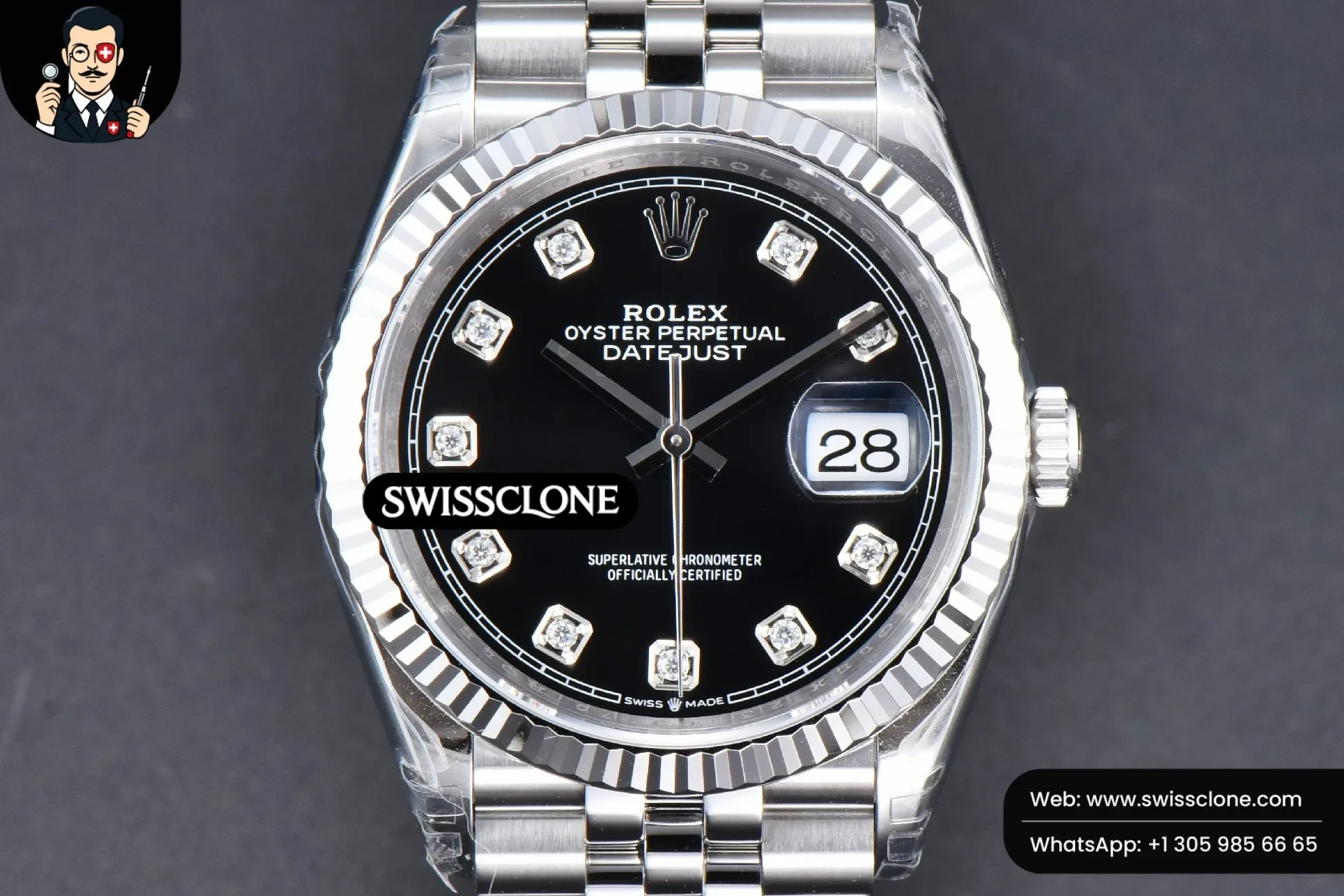 Rolex DateJust 36mm 126234 904L Black Dial Diamond Marker Jubilee VS3235