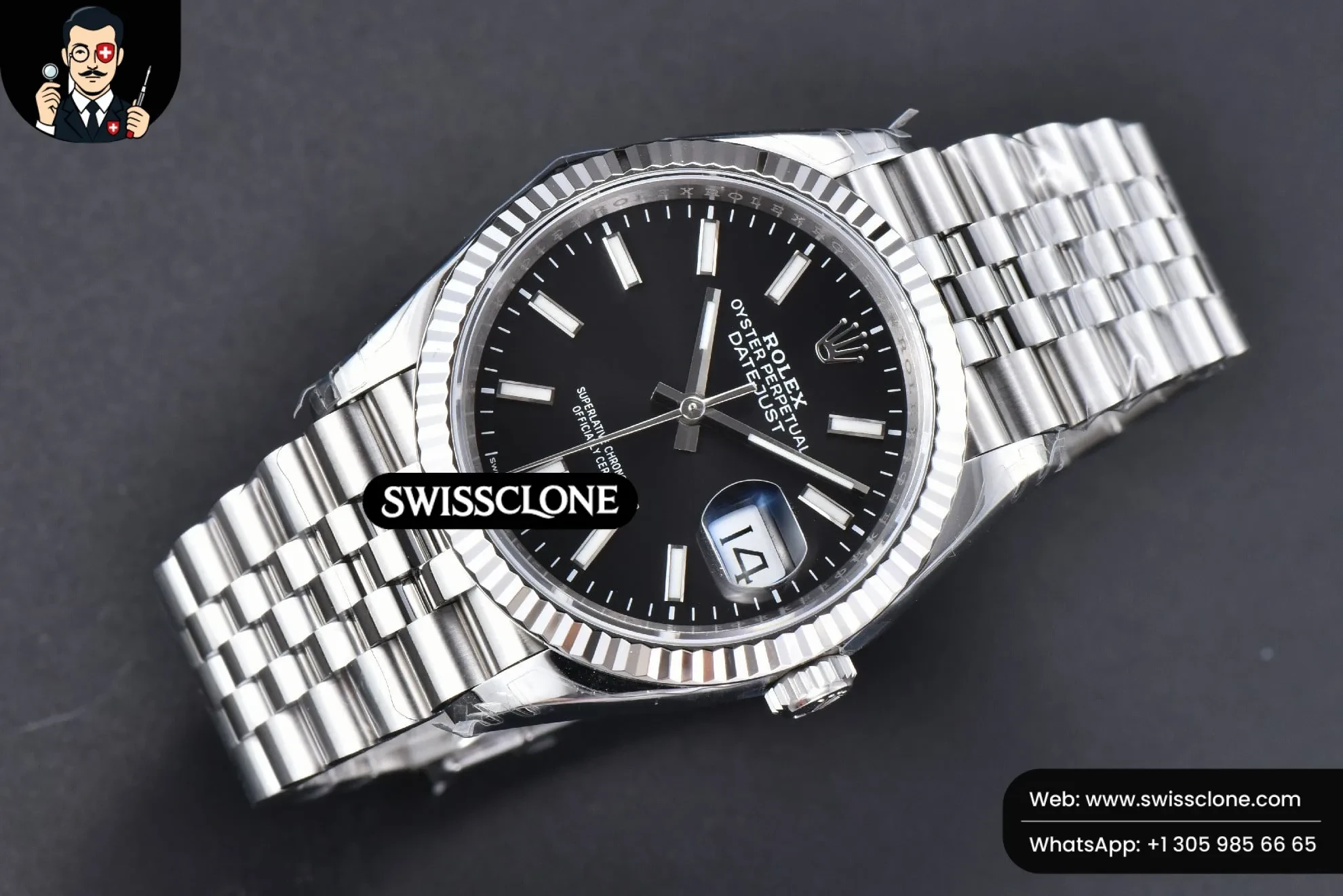 Rolex DateJust 36mm 126234 904L Black Dial Lume Marker Jubilee VS3235 1:1 Super Clone - Bezel & Case Profile