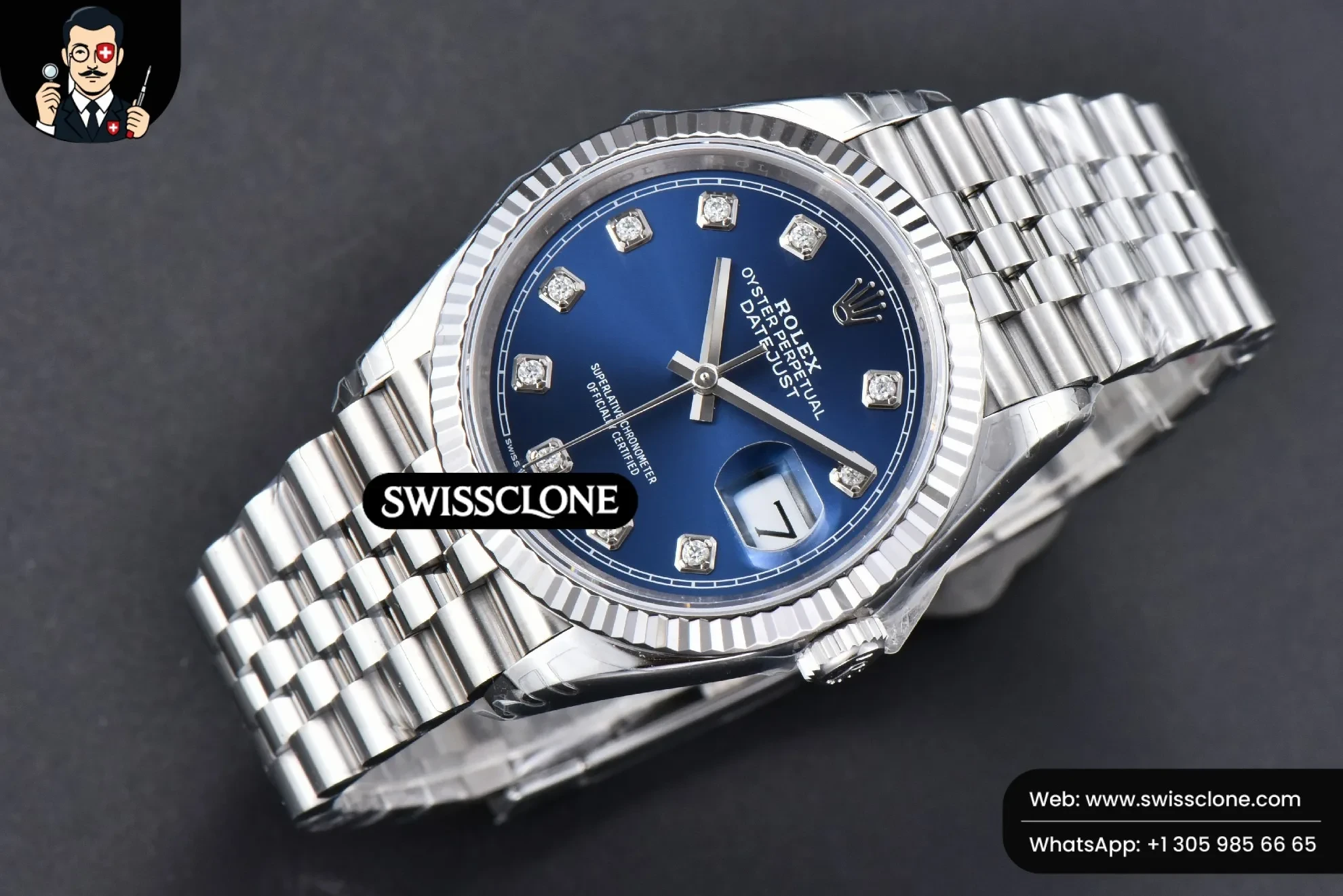 Rolex DateJust 36mm 126234 904L Blue Dial Diamond Marker Jubilee VS3235 1:1 Super Clone - Bezel & Case Profile