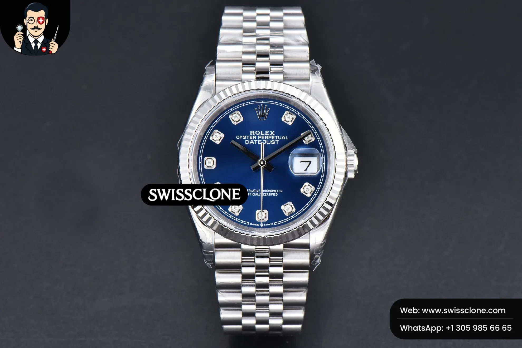 Rolex DateJust 36mm 126234 904L Blue Dial Diamond Marker Jubilee VS3235 1:1 Super Clone - Dial Macro Close-Up