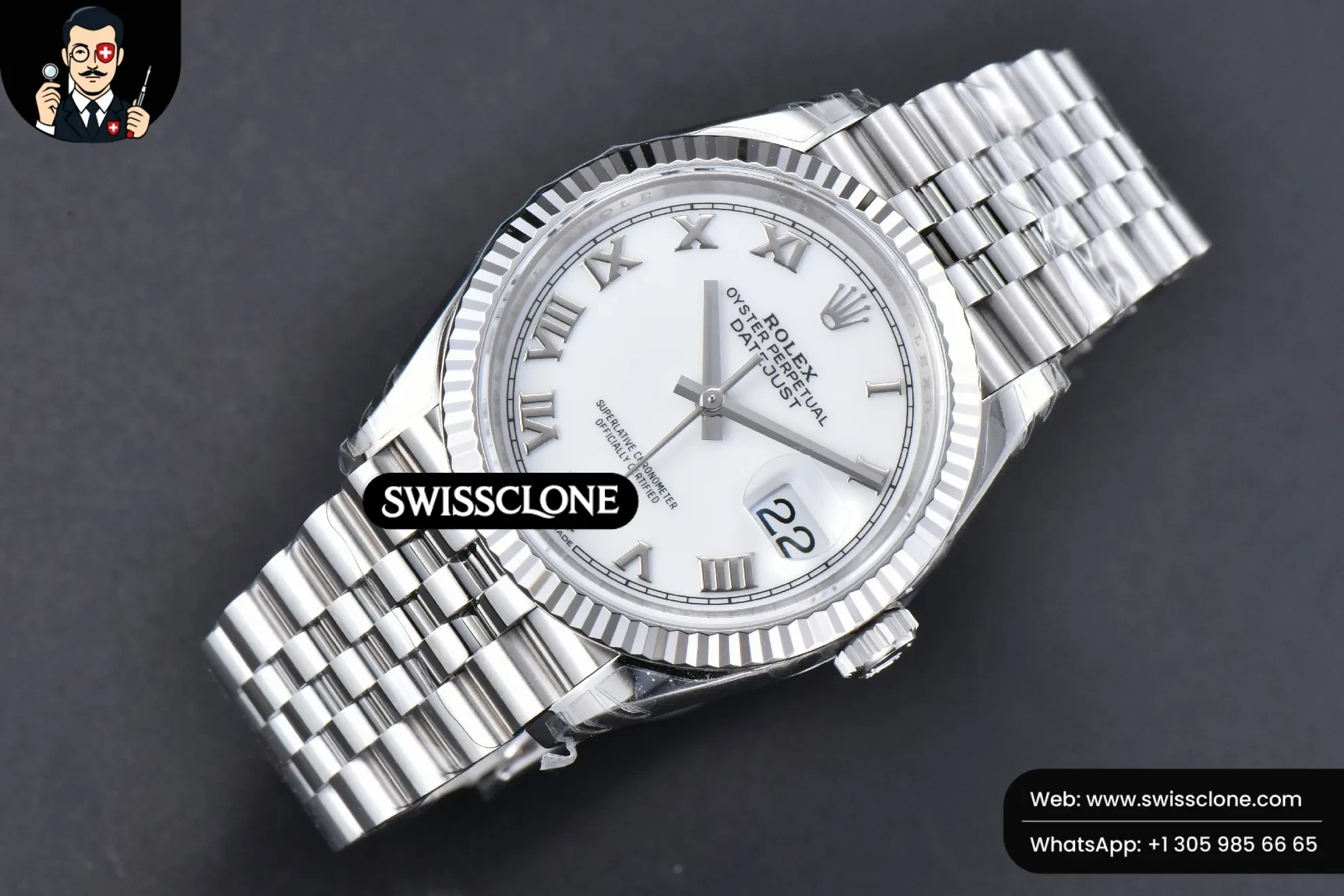 Rolex DateJust 36mm 126234 904L White Dial Roma Marker Jubilee VS3235 1:1 Super Clone - Bezel & Case Profile