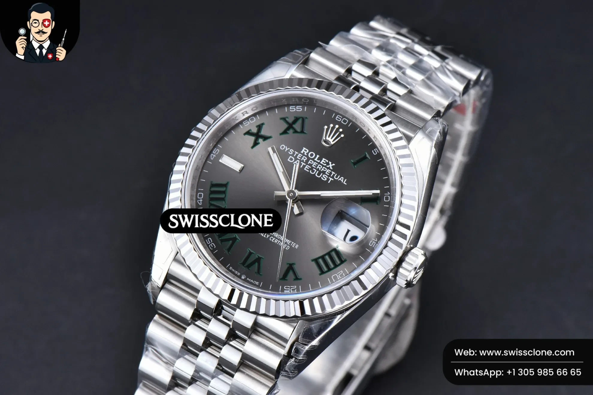 Rolex DateJust 36mm 126234 Wimbledon Gray Dial Green Marker Jubilee VS3235 1:1 Super Clone - Bezel & Case Profile