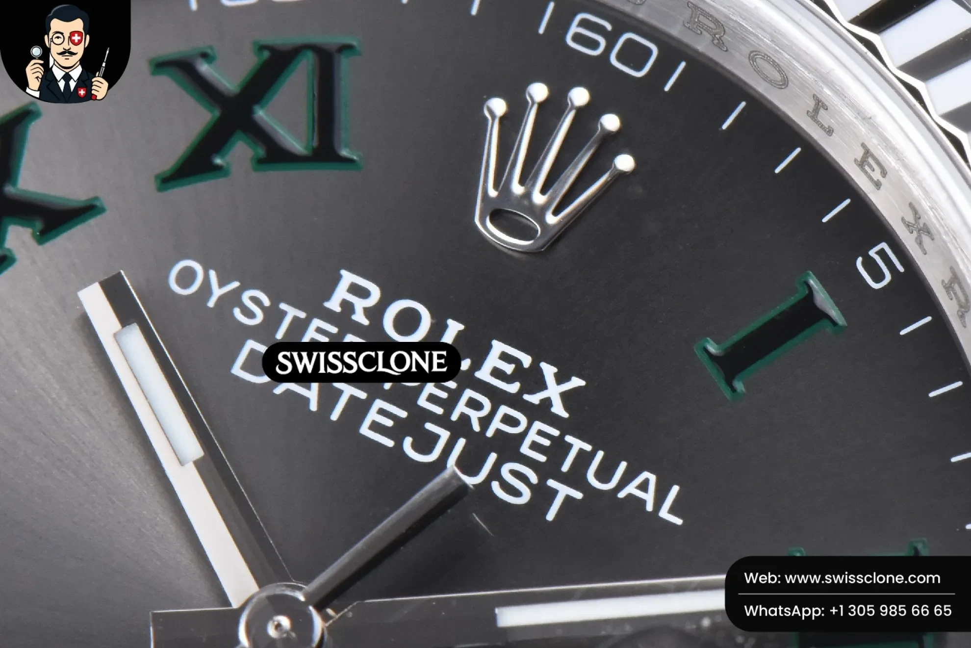 Rolex DateJust 36mm 126234 Wimbledon Gray Dial Green Marker Jubilee VS3235 1:1 Super Clone - Caseback & Cloned Calibre Movement