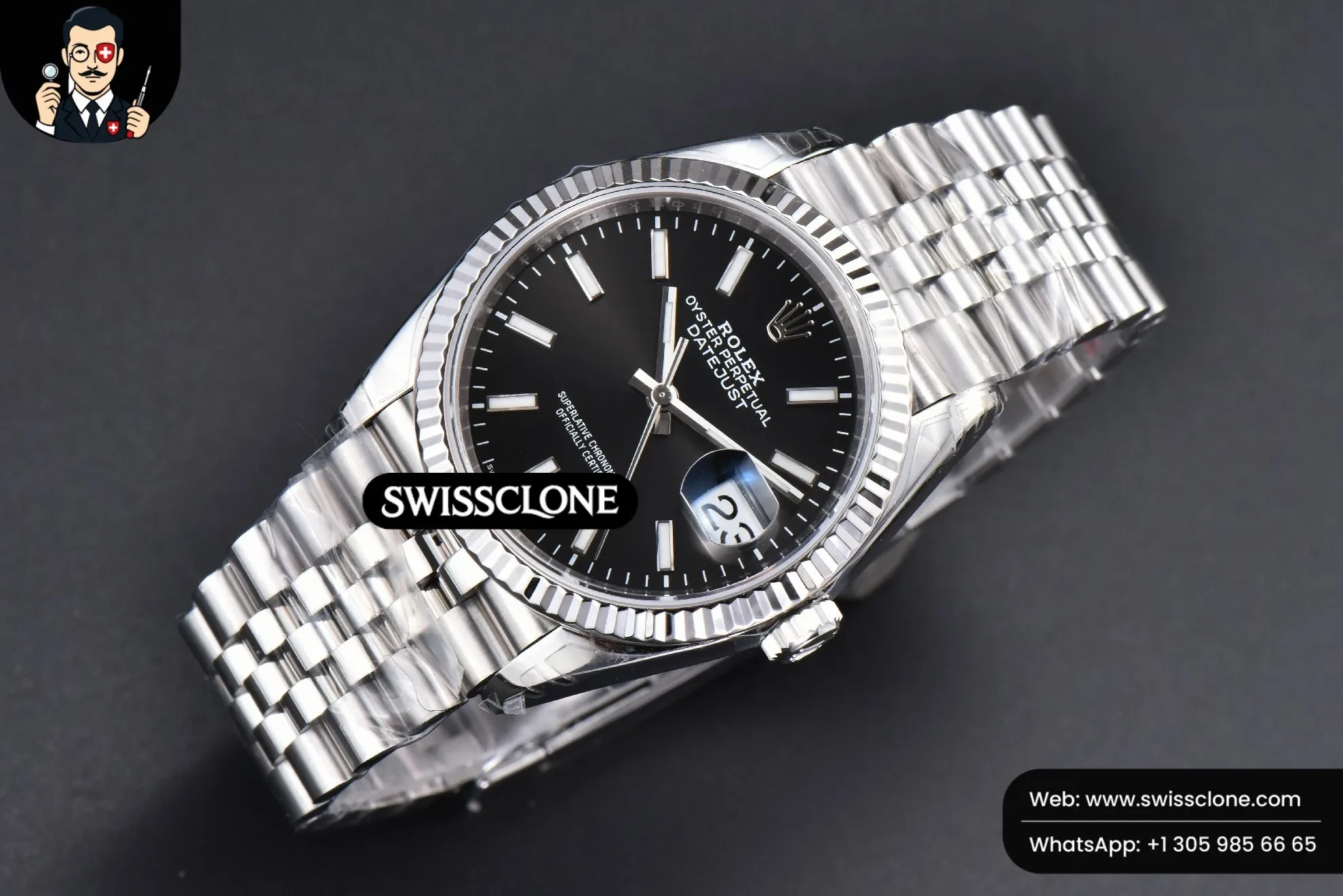 Rolex DateJust 36mm 904L Black Dial Lume Marker Jubilee VS3235 1:1 Super Clone - Bezel & Case Profile