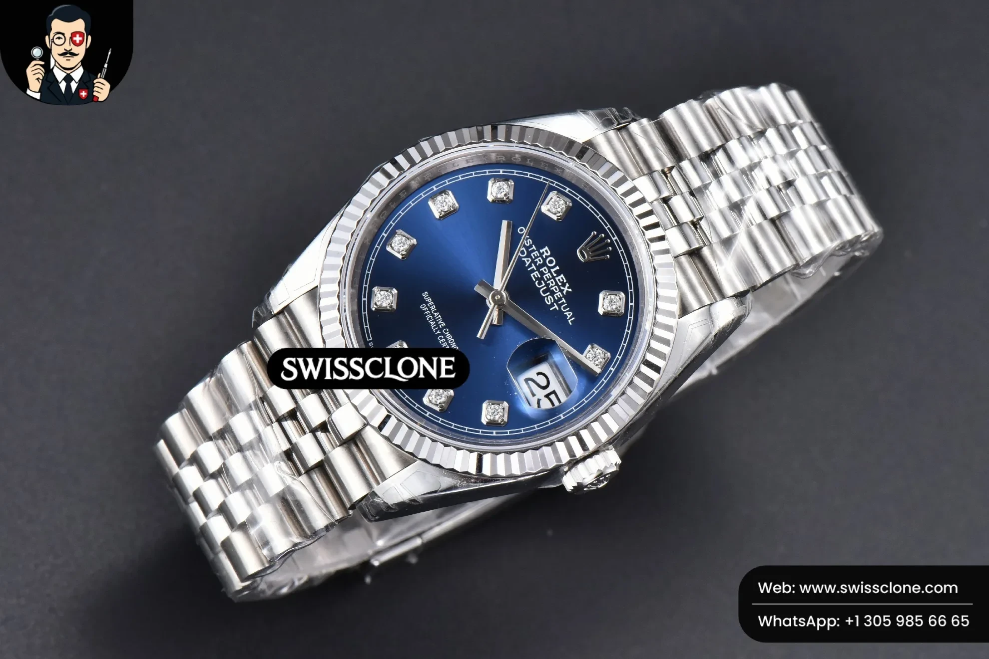 Rolex DateJust 36mm 904L Blue Dial Diamond Marker Jubilee VS3235 1:1 Super Clone - Bezel & Case Profile