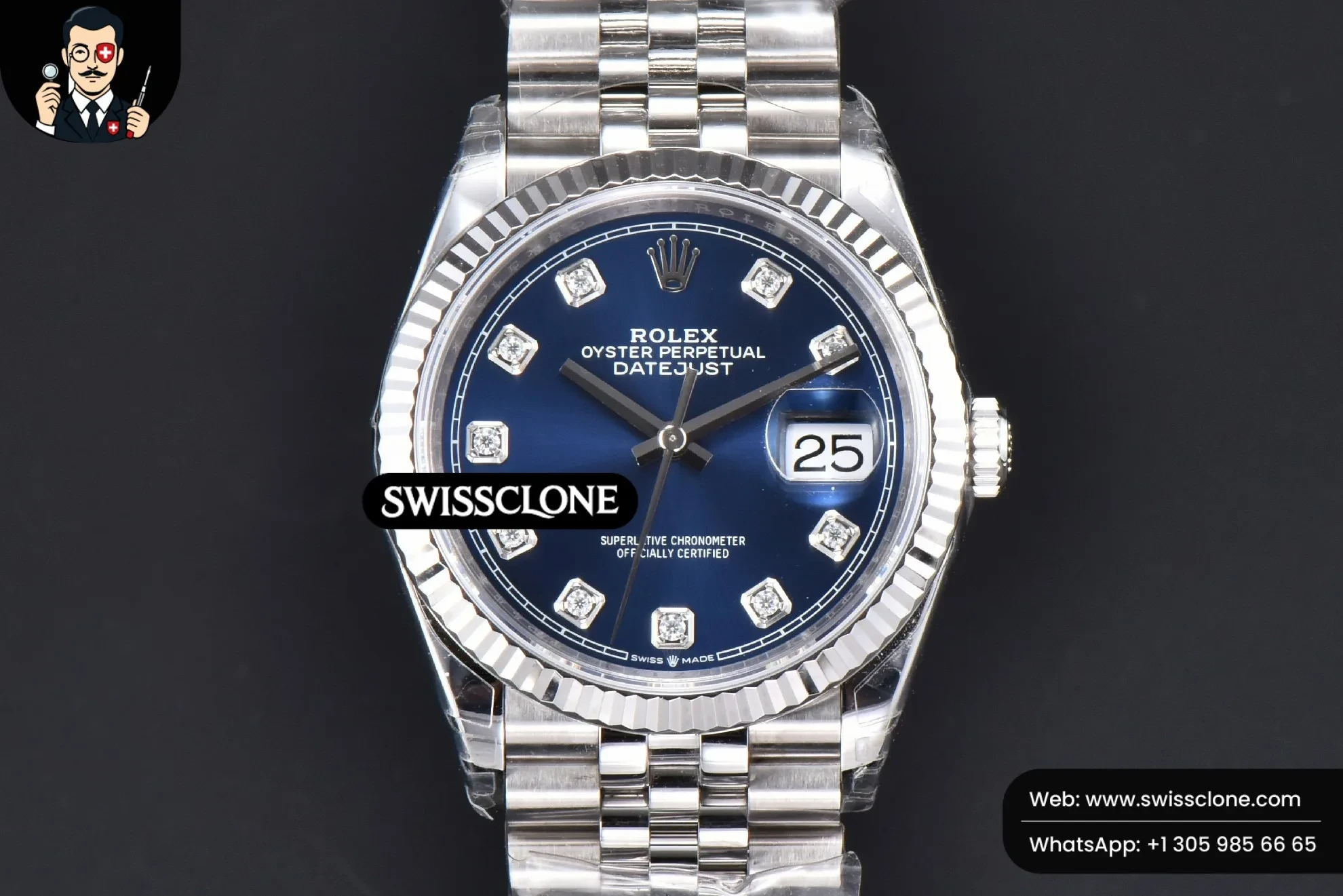 Rolex DateJust 36mm 904L Blue Dial Diamond Marker Jubilee VS3235