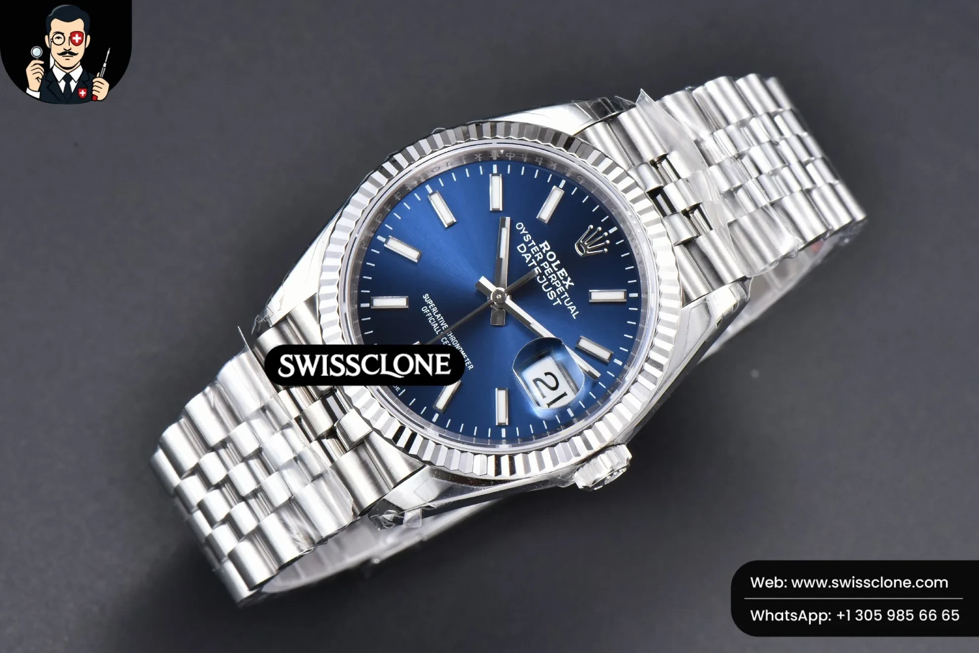Rolex DateJust 36mm 904L Blue Dial Jubilee VS3235 1:1 Super Clone - Bezel & Case Profile