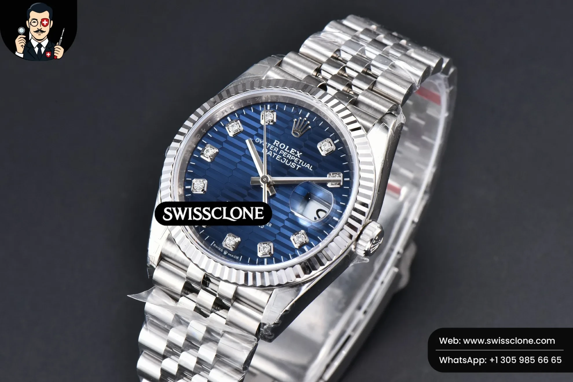 Rolex DateJust 36mm 904L Blue Motif Dial Diamond Marker Jubilee VS3235 1:1 Super Clone - Clasp & Bracelet Finishing