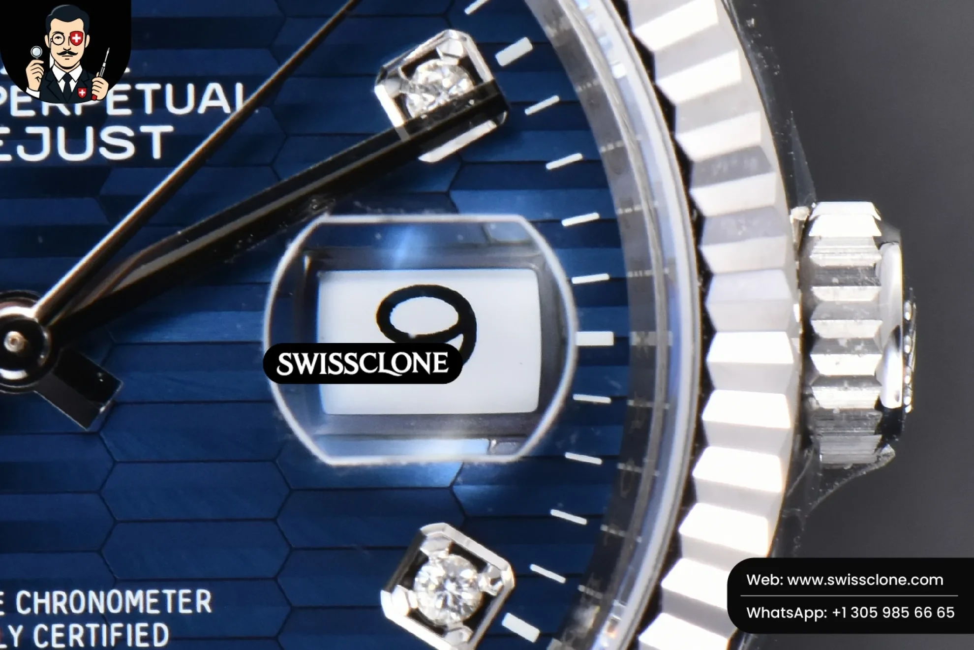 Rolex DateJust 36mm 904L Blue Motif Dial Diamond Marker Jubilee VS3235 1:1 Super Clone - On-Wrist Presence View