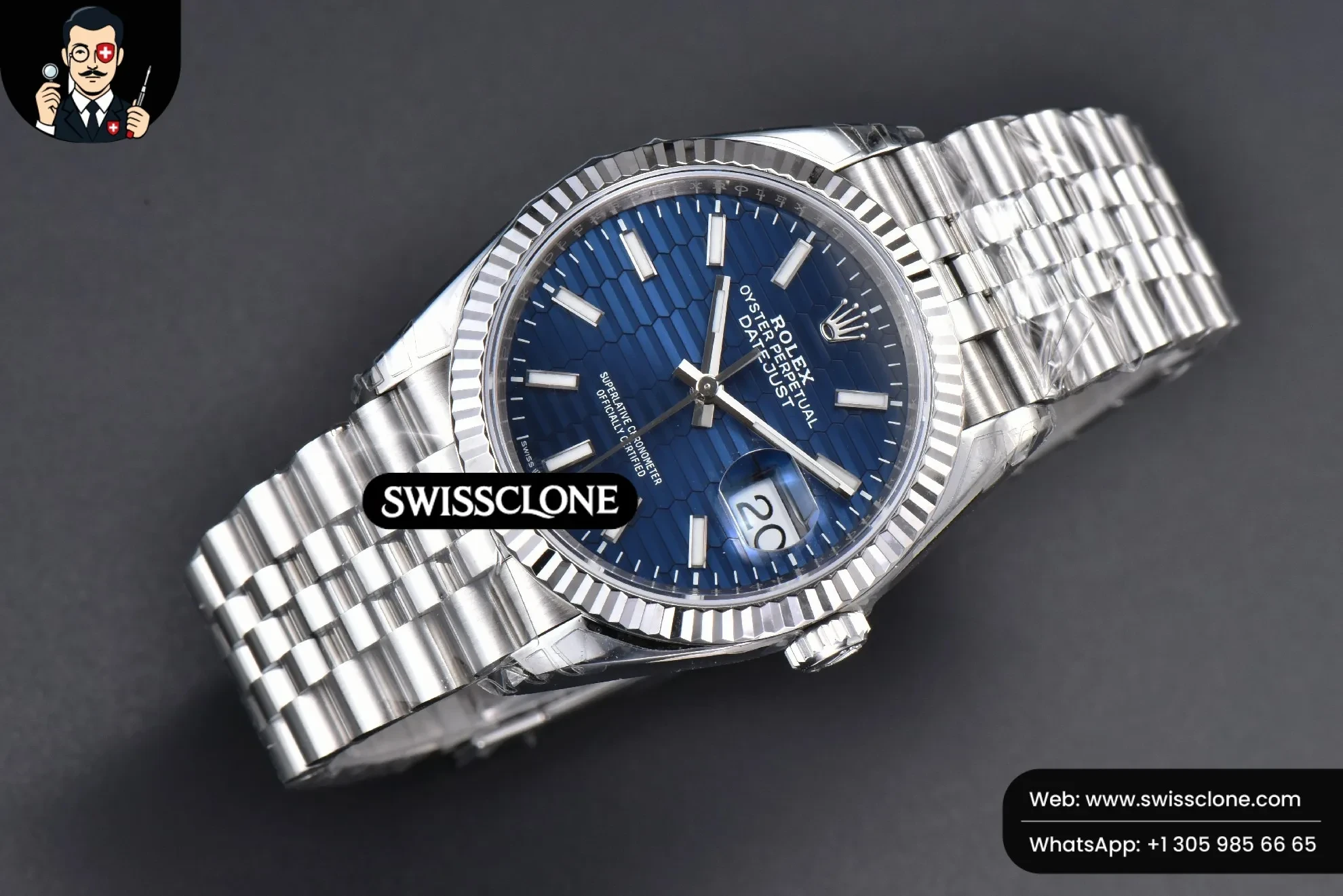 Rolex DateJust 36mm 904L Blue Motif Dial Jubilee VS3235 1:1 Super Clone - Bezel & Case Profile
