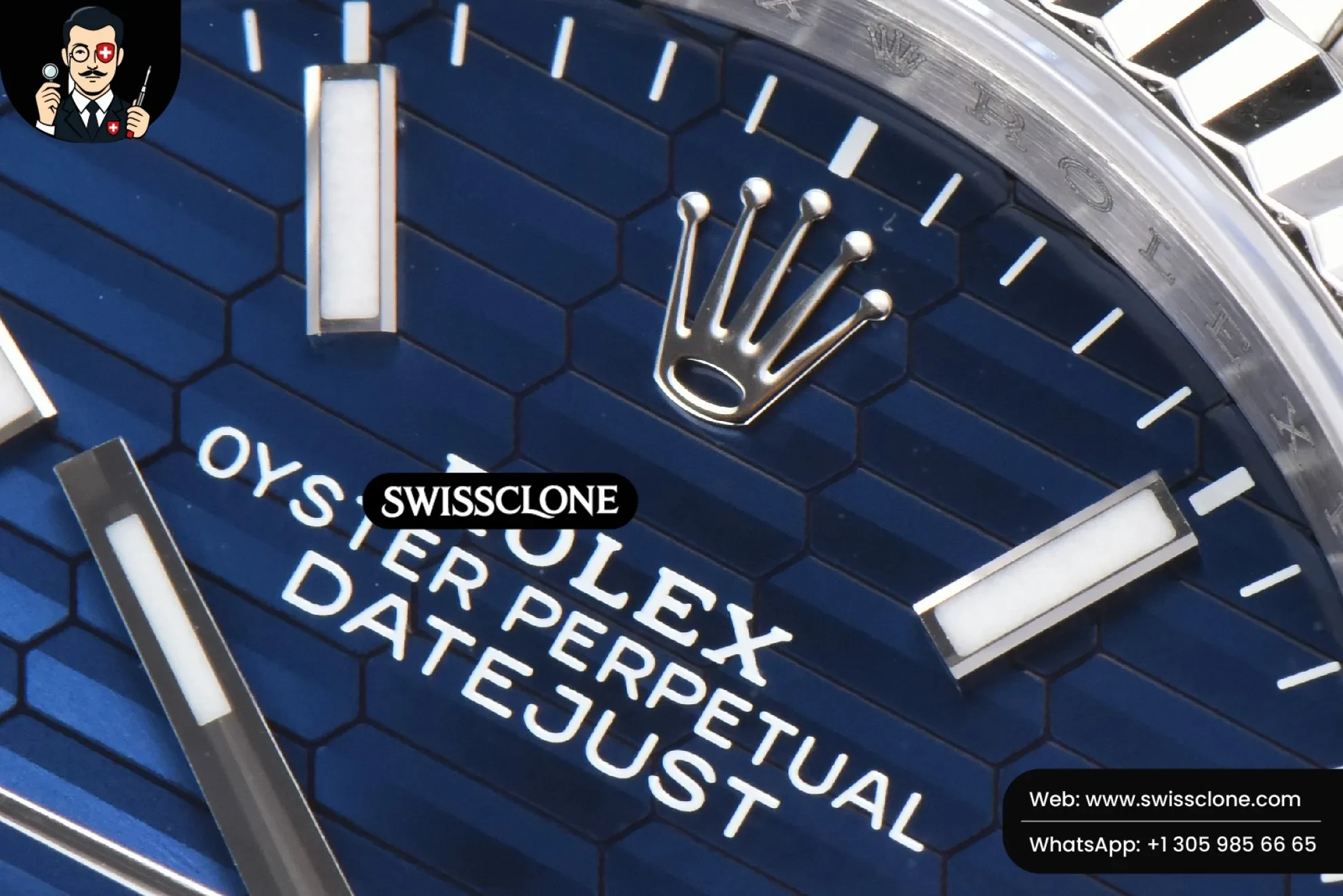 Rolex DateJust 36mm 904L Blue Motif Dial Jubilee VS3235 1:1 Super Clone - Caseback & Cloned Calibre Movement