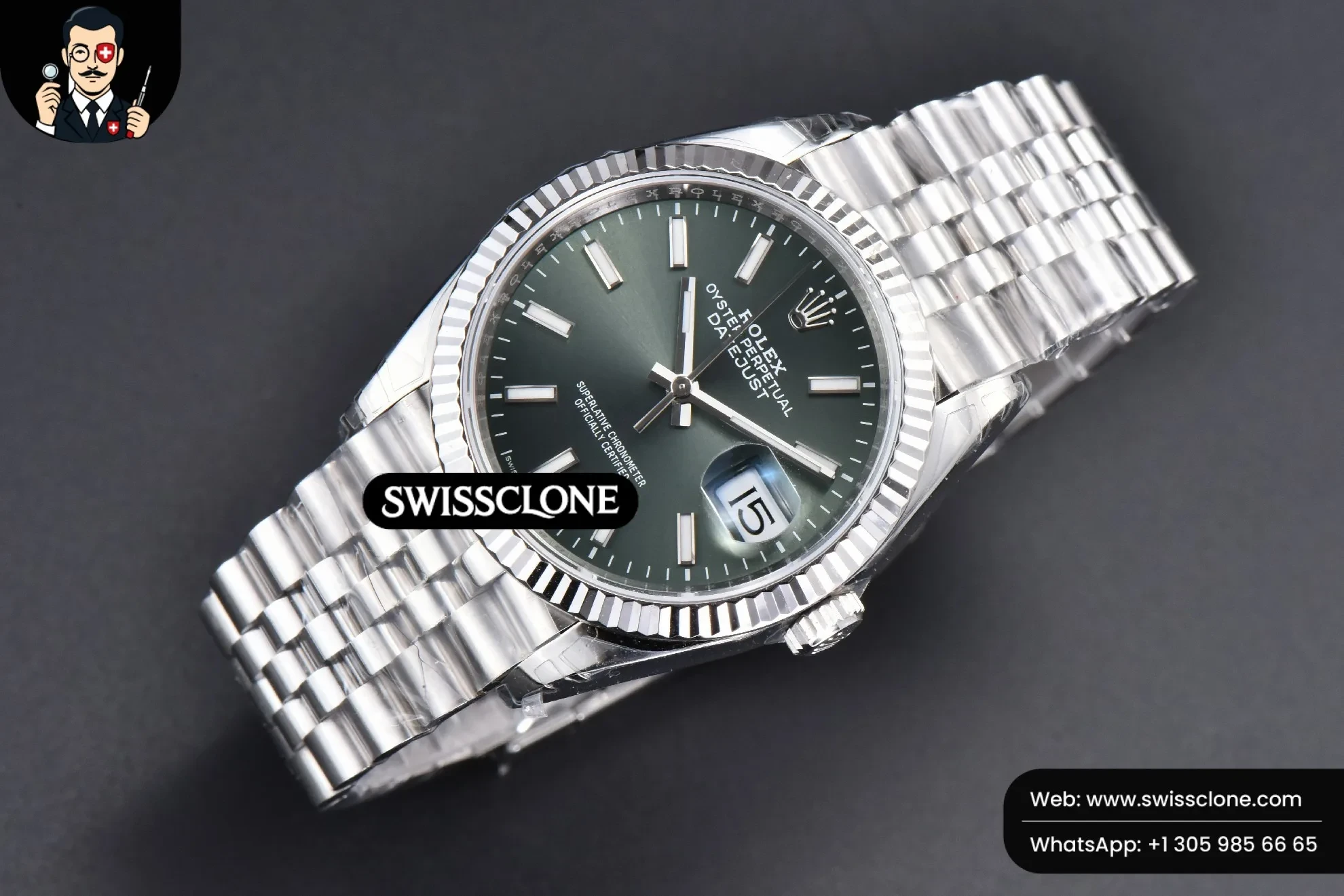 Rolex DateJust 36mm 904L Green Dial Jubilee VS3235 1:1 Super Clone - Bezel & Case Profile