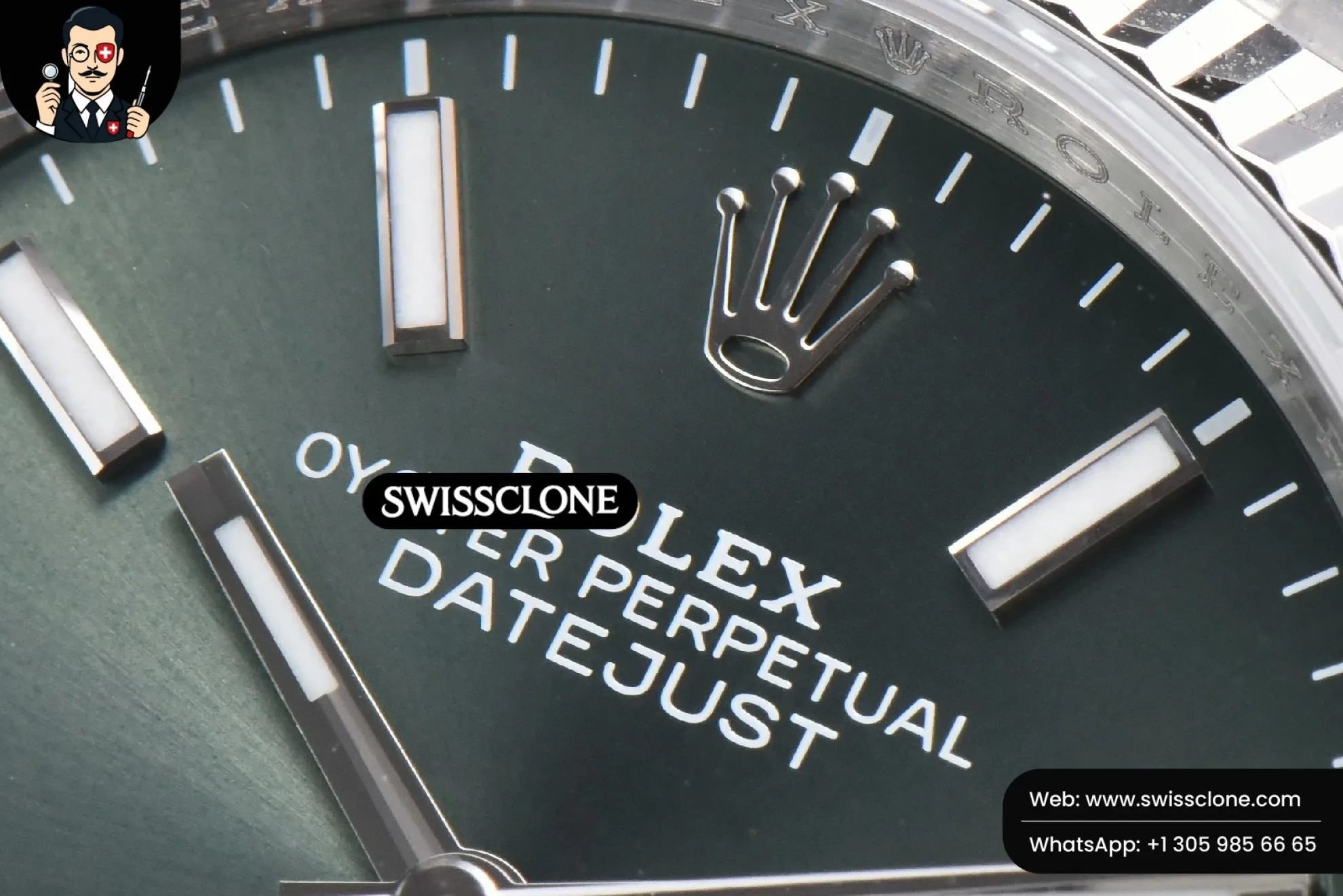 Rolex DateJust 36mm 904L Green Dial Jubilee VS3235 1:1 Super Clone - Caseback & Cloned Calibre Movement