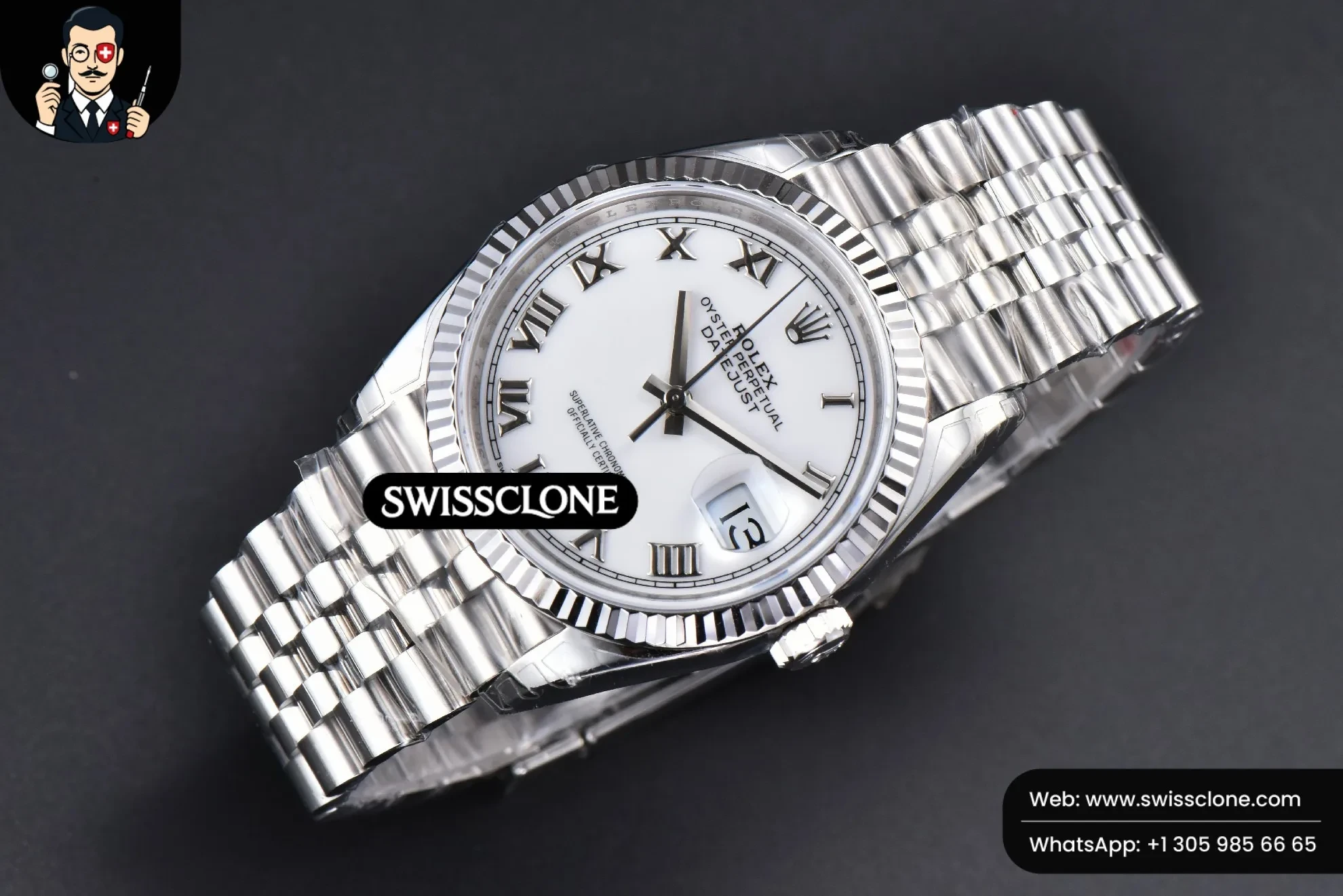 Rolex DateJust 36mm 904L White Dial Roma Marker Jubilee VS3235 1:1 Super Clone - Bezel & Case Profile
