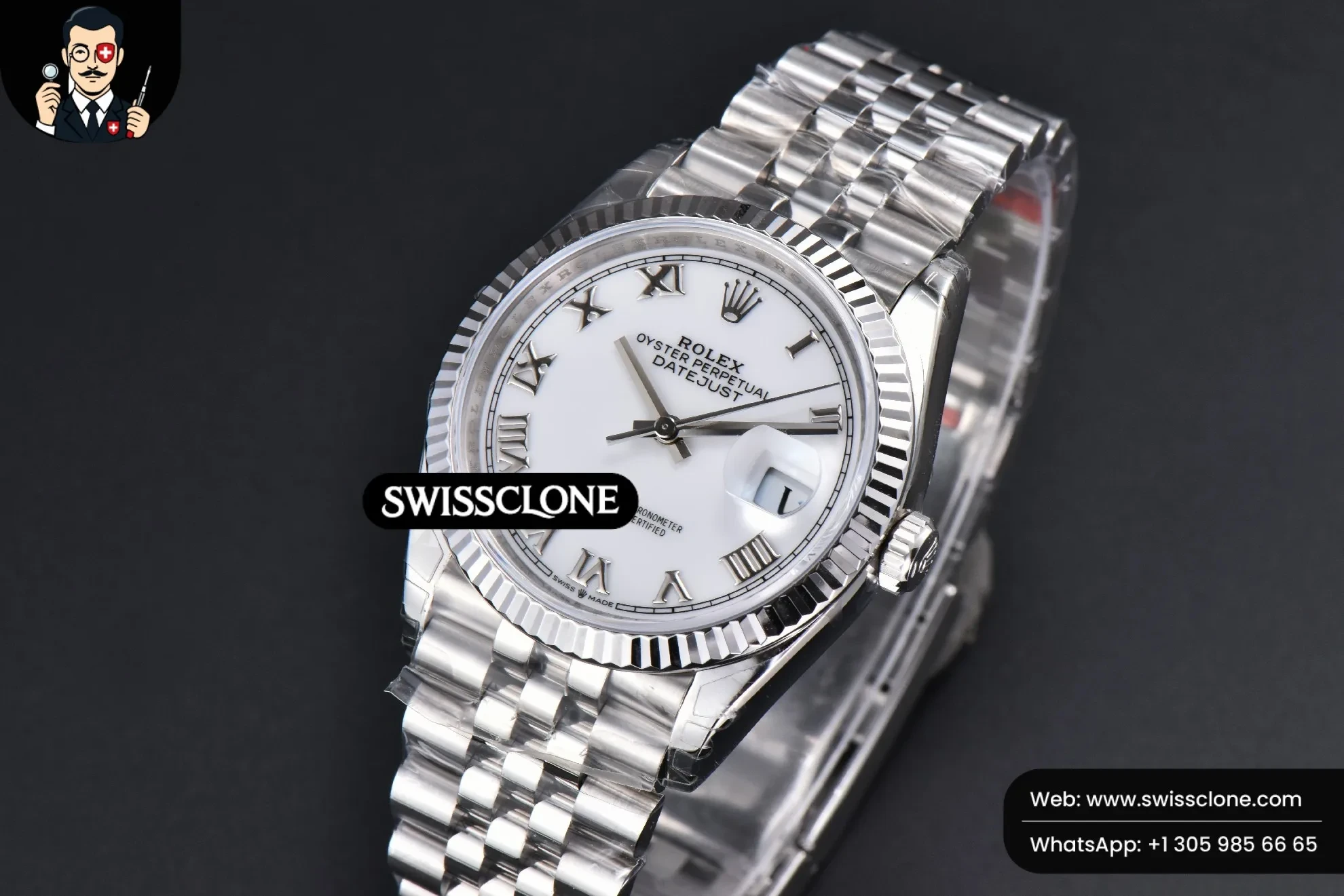 Rolex DateJust 36mm 904L White Dial Roma Marker Jubilee VS3235 1:1 Super Clone - Clasp & Bracelet Finishing