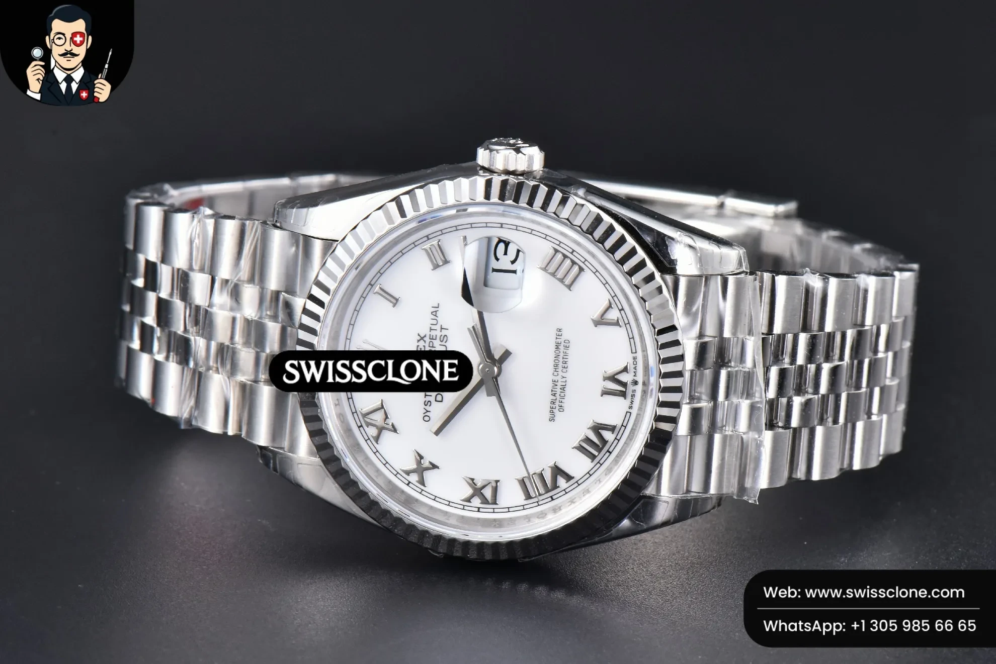 Rolex DateJust 36mm 904L White Dial Roma Marker Jubilee VS3235 1:1 Super Clone - On-Wrist Presence View