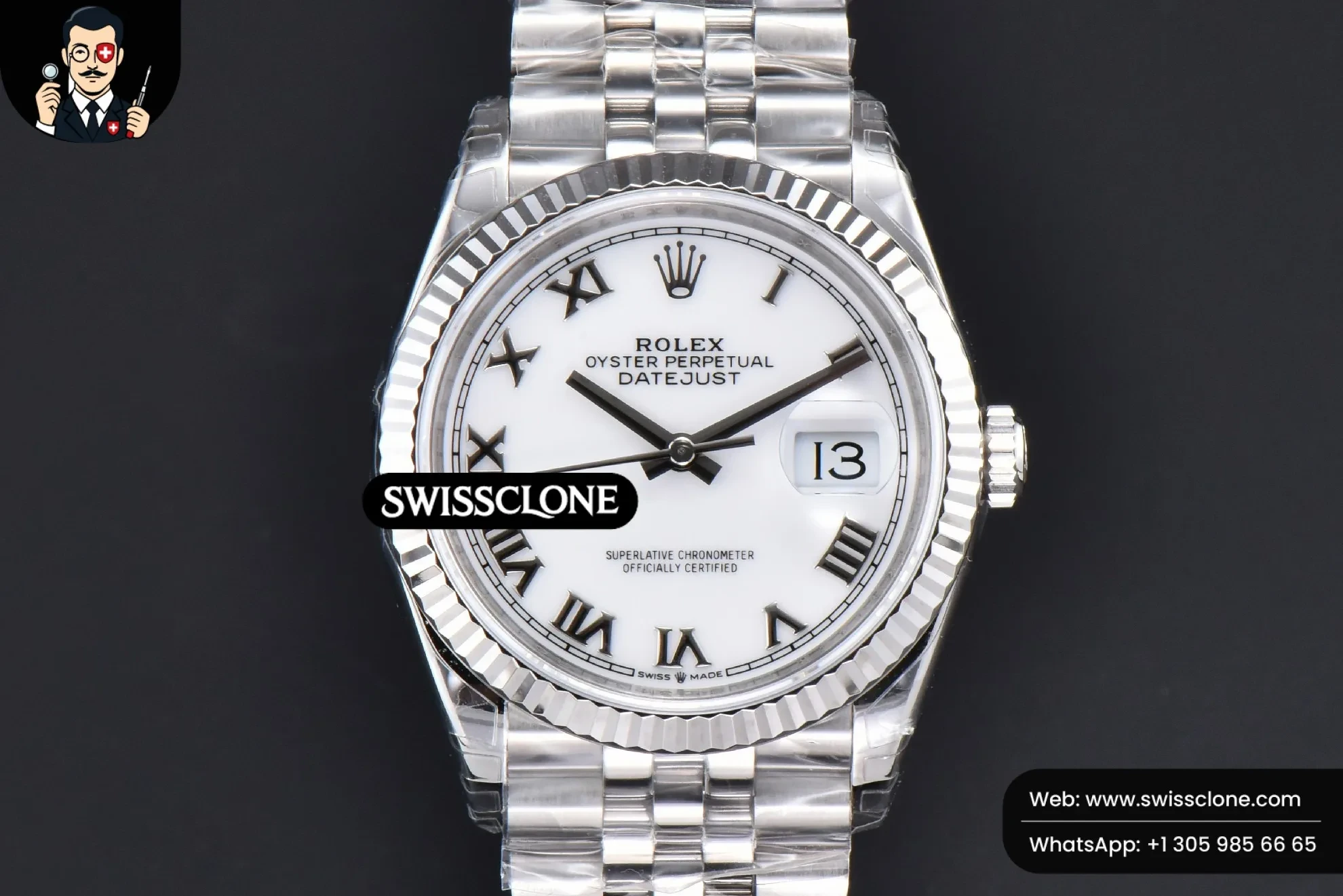 Rolex DateJust 36mm 904L White Dial Roma Marker Jubilee VS3235