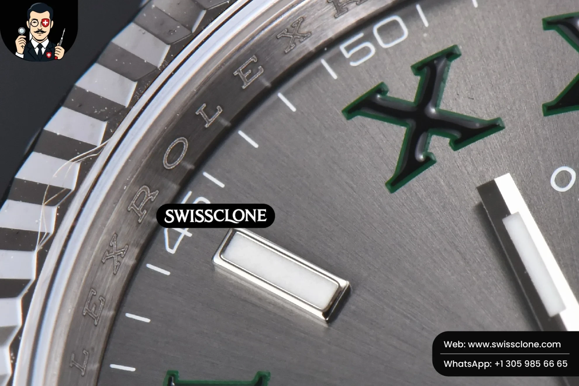 Rolex DateJust 36mm 904L Wimbeldon Gray Dial Green Marker Jubilee VS3235 1:1 Super Clone - Lateral Case Thickness Profile