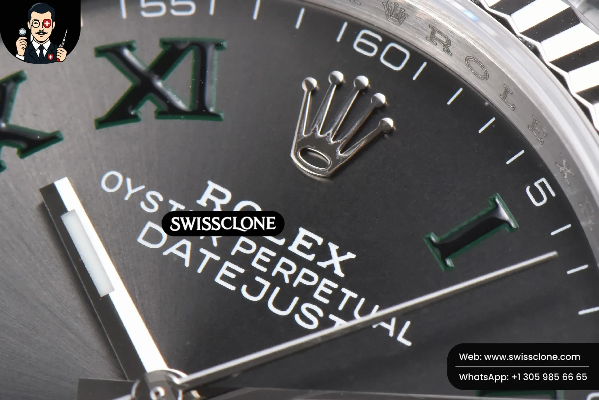 Rolex DateJust 36mm 904L Wimbeldon Gray Dial Green Marker Jubilee VS3235 1:1 Super Clone - Caseback & Cloned Calibre Movement