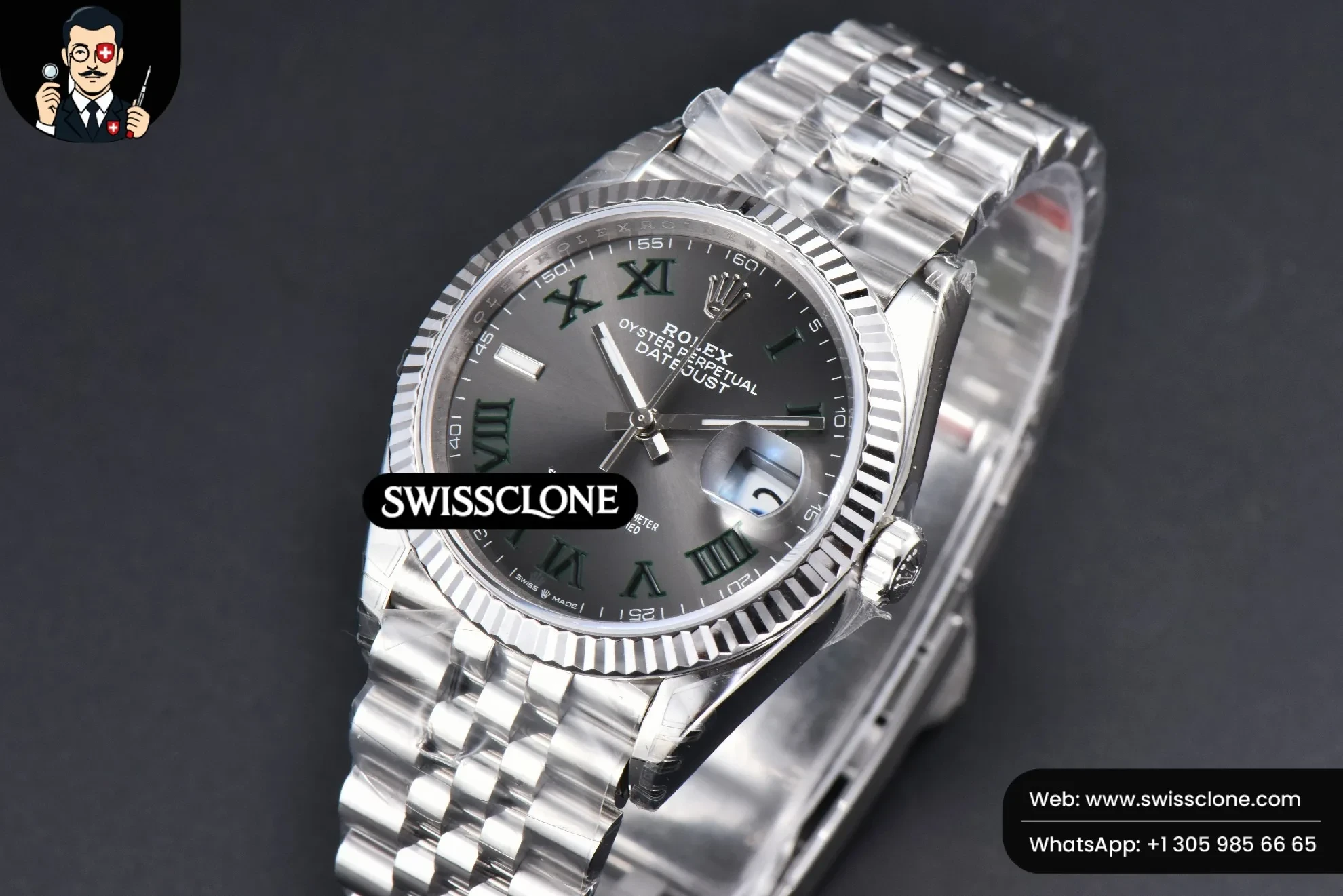 Rolex DateJust 36mm 904L Wimbeldon Gray Dial Green Marker Jubilee VS3235 1:1 Super Clone - Clasp & Bracelet Finishing