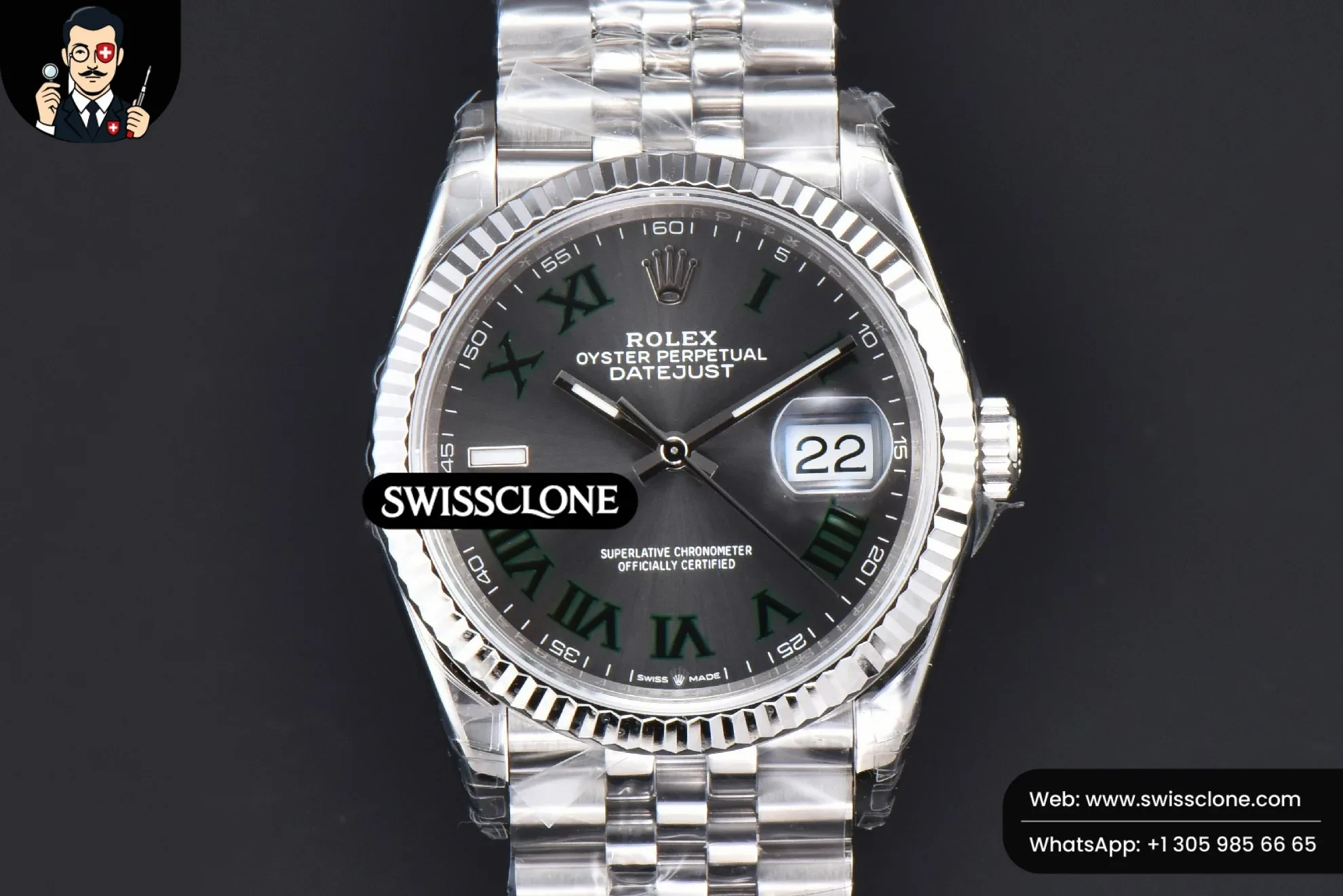 Rolex DateJust 36mm 904L Wimbeldon Gray Dial Green Marker Jubilee VS3235