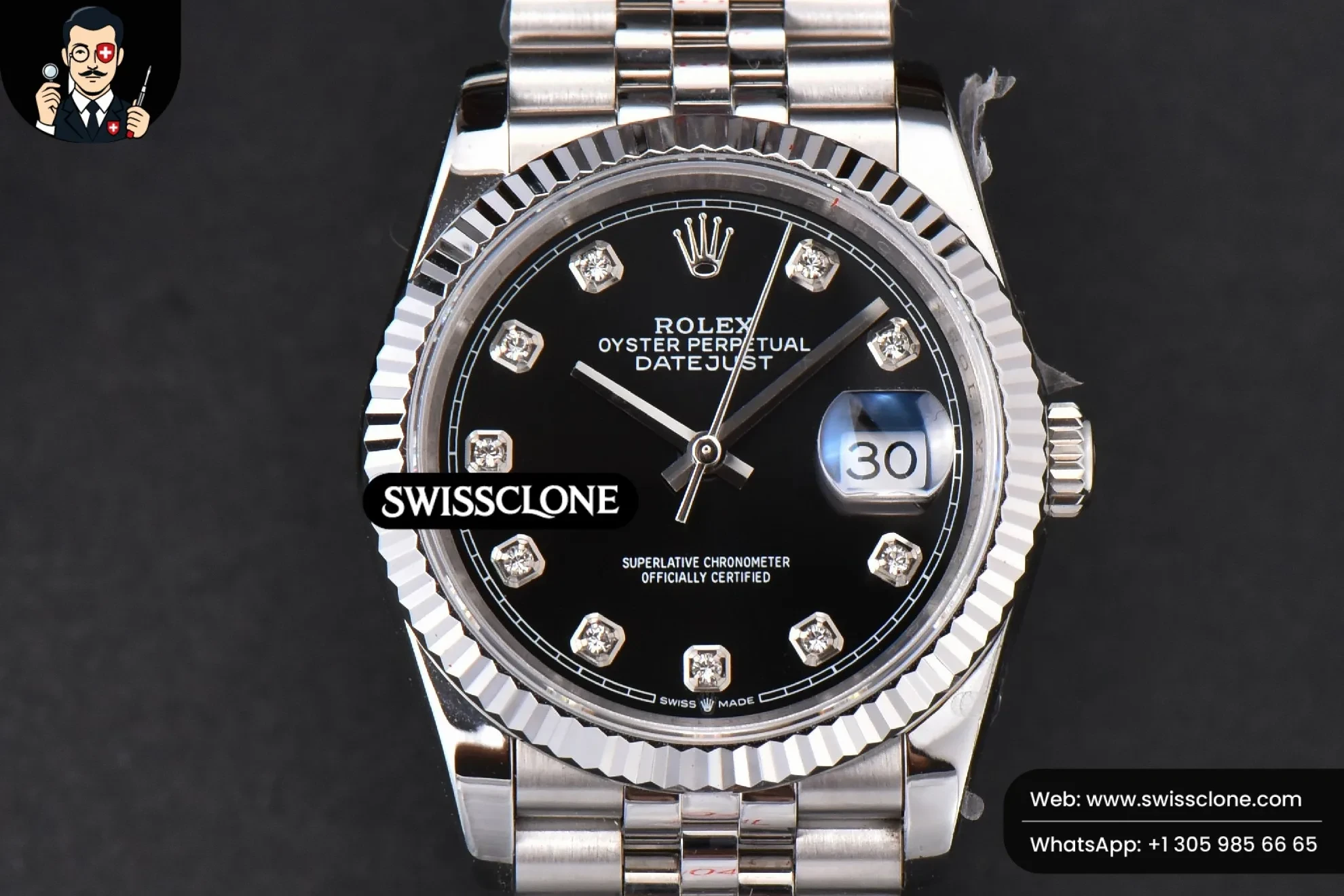 Rolex DateJust 36mm Black Dial Diamond Marker Jubilee VR3235