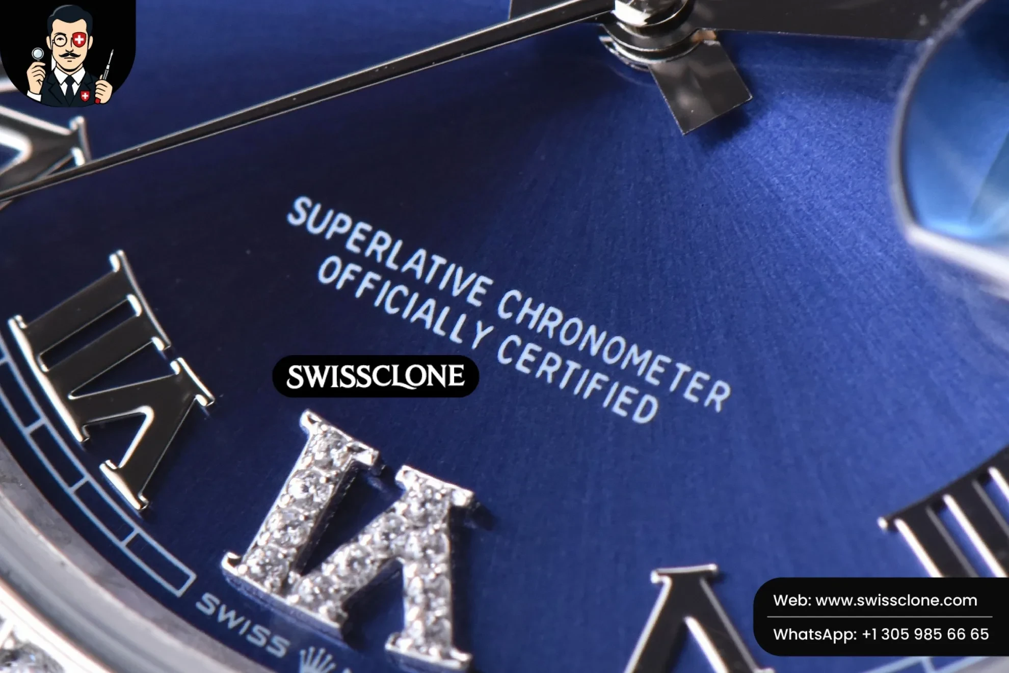 Rolex DateJust 36mm Blue Dial Diamond Roma Marker Diamond Bezel Oyster 1:1 Super Clone - On-Wrist Presence View