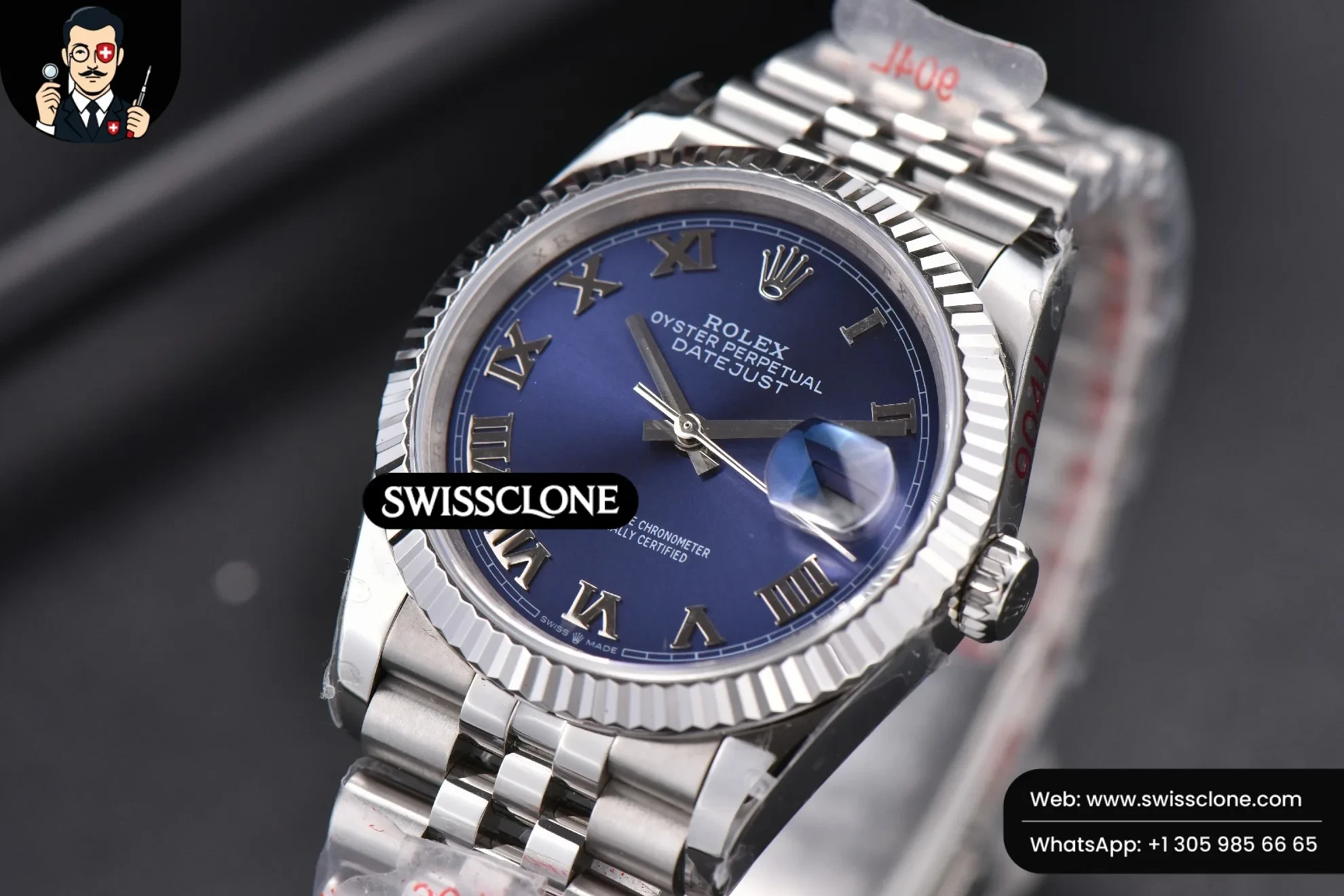 Rolex DateJust 36mm Blue Dial Roma Marker Jubilee VR3235 1:1 Super Clone - Bezel & Case Profile