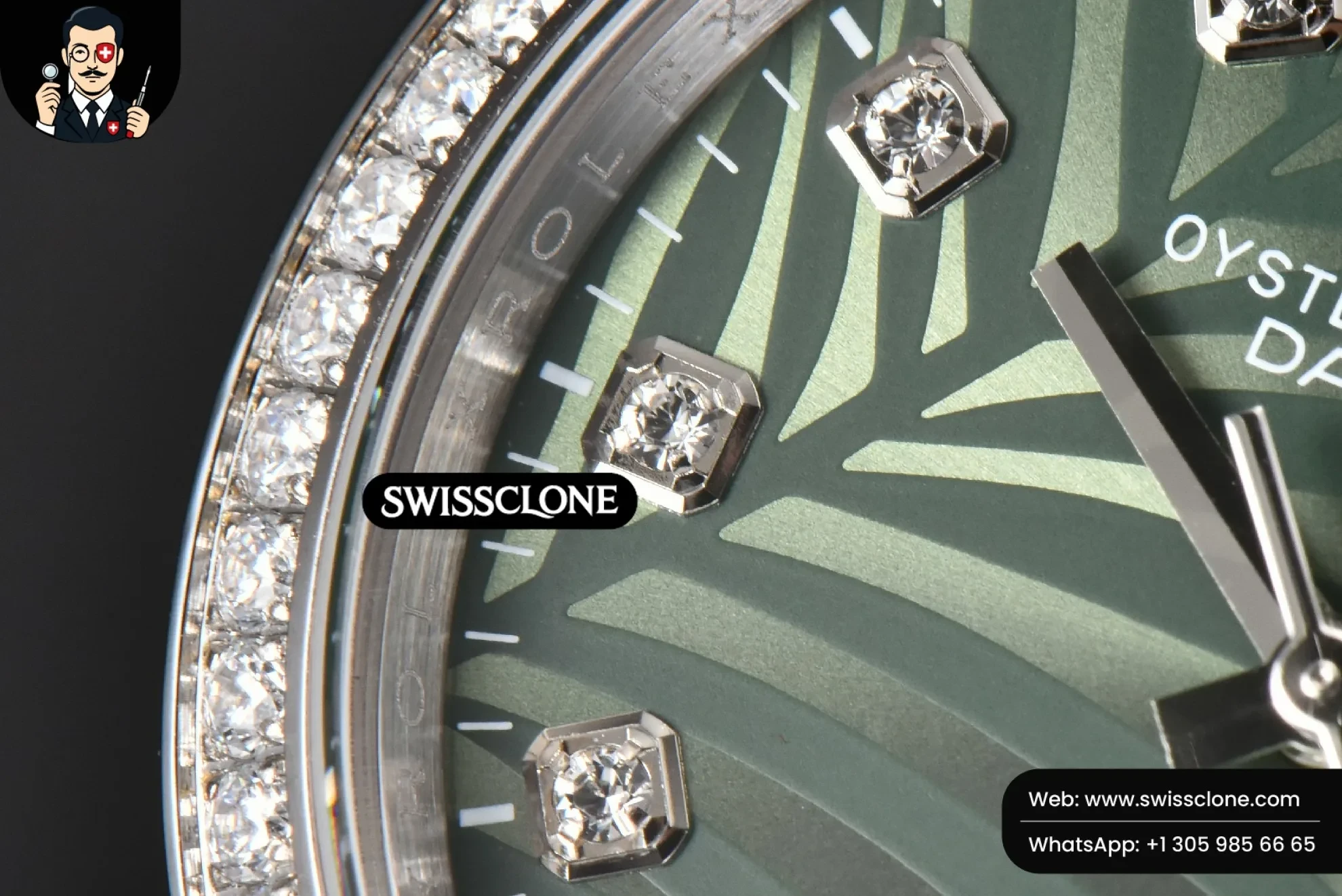 Rolex DateJust 36mm Diamond Green Plam Dial Diamond Marker Jubilee 2824 1:1 Super Clone - Caseback & Cloned Calibre Movement