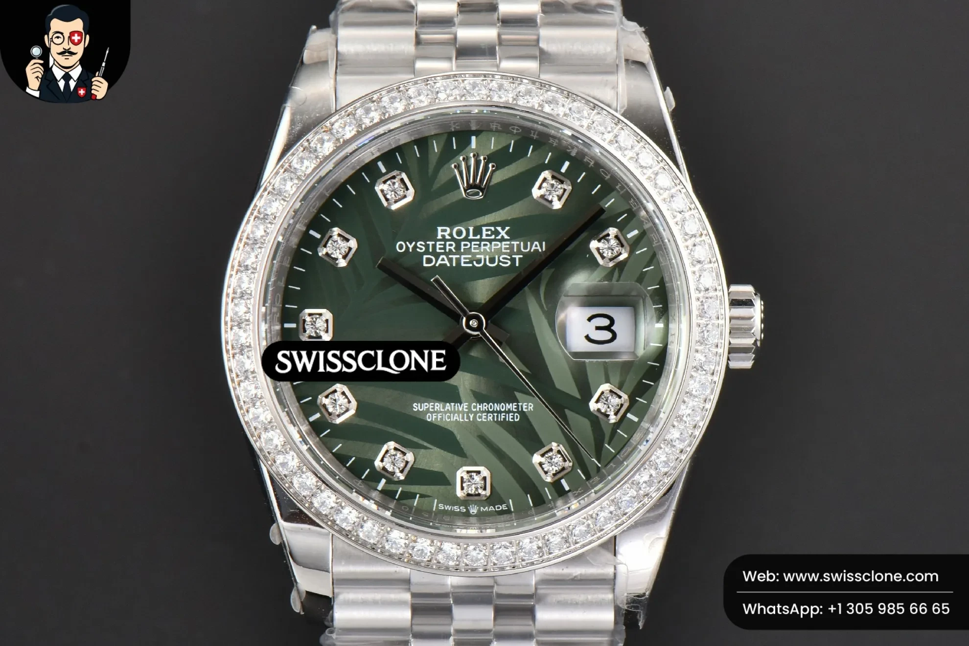 Rolex DateJust 36mm Diamond Green Plam Dial Diamond Marker Jubilee 3235