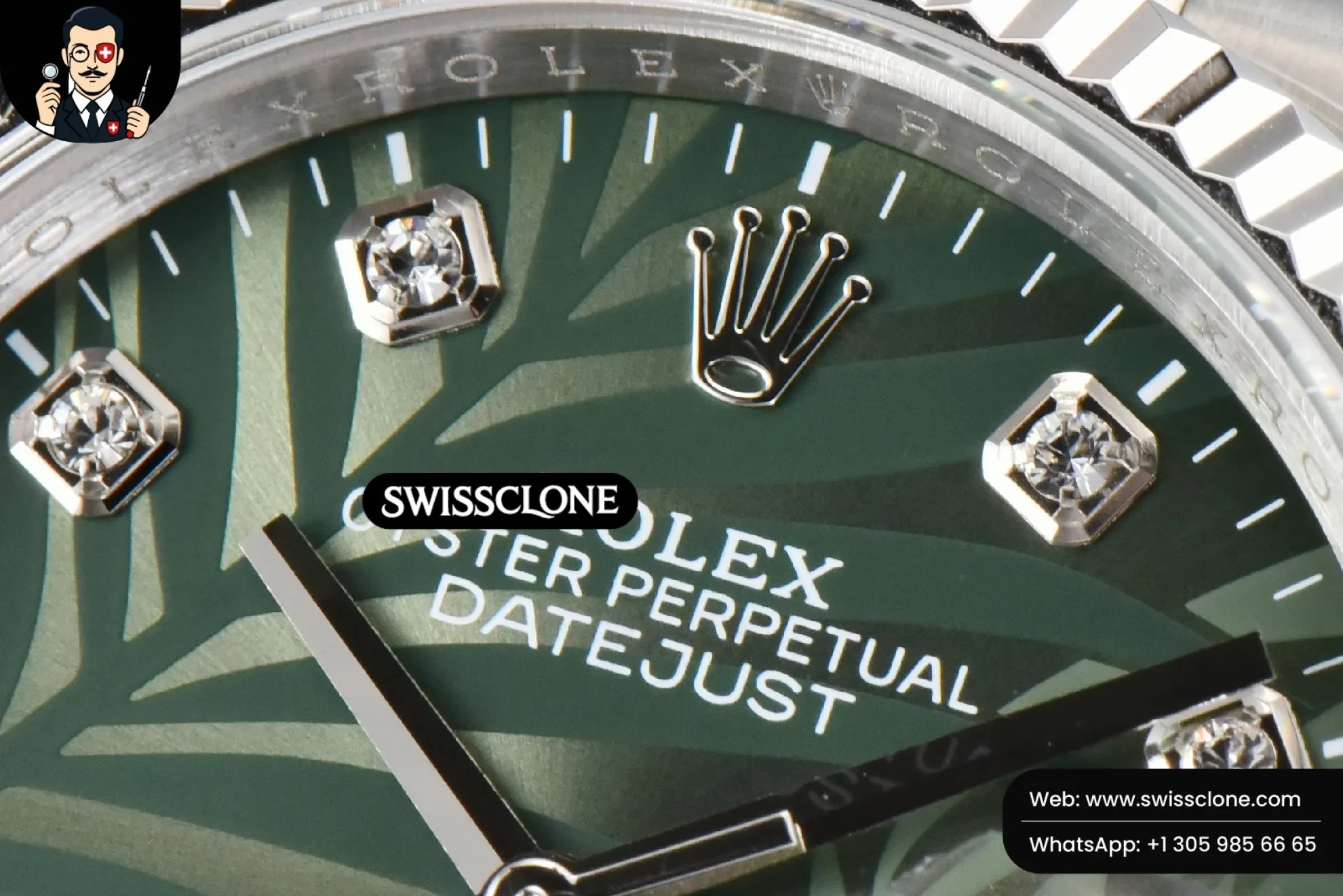 Rolex DateJust 36mm Fluted Green Plam Dial Diamond Marker Jubilee 2824 1:1 Super Clone - Clasp & Bracelet Finishing
