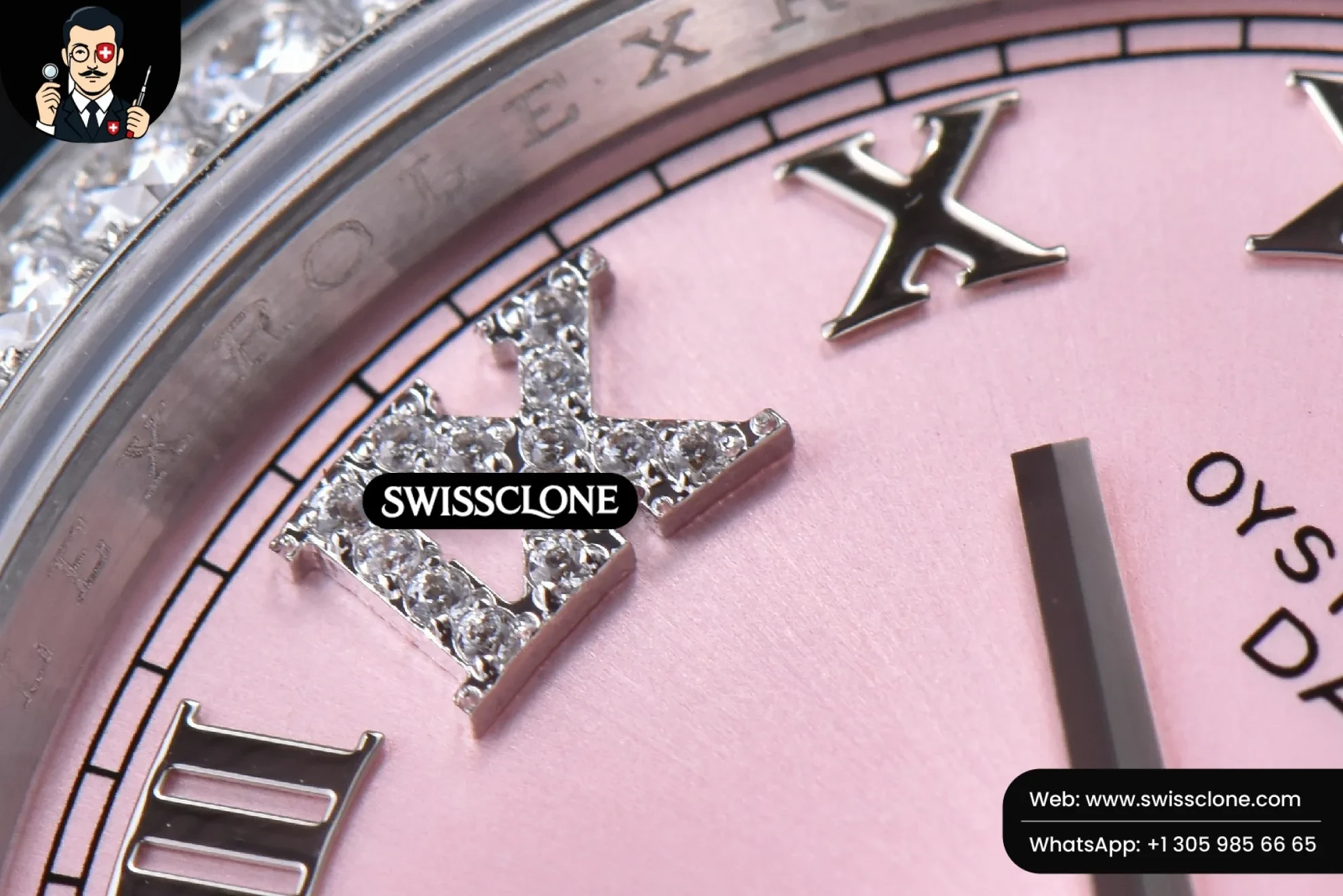 Rolex DateJust 36mm Pink Dial Diamond Roma Marker Diamond Bezel Oyster 1:1 Super Clone - Lateral Case Thickness Profile
