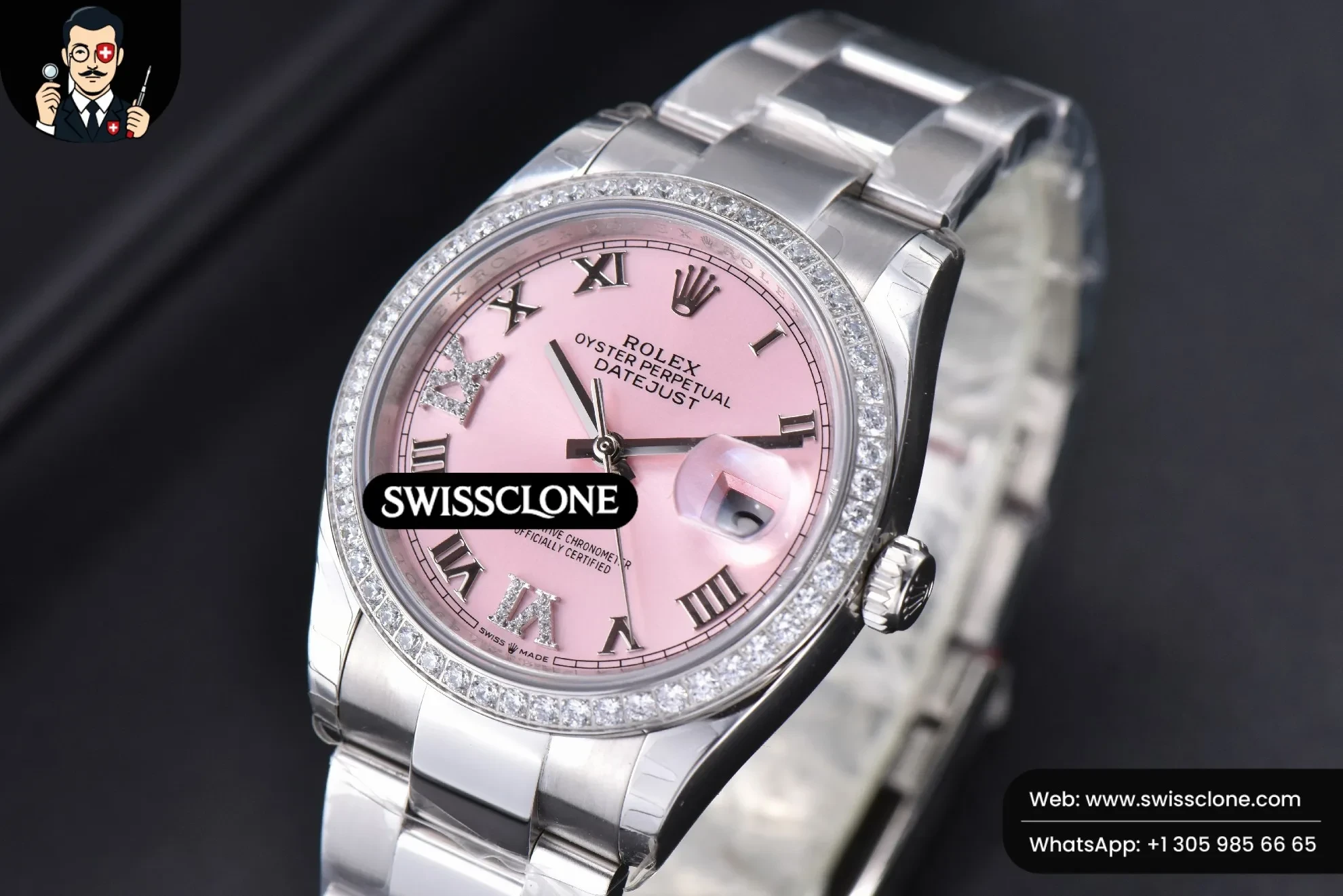 Rolex DateJust 36mm Pink Dial Diamond Roma Marker Diamond Bezel Oyster 1:1 Super Clone - Clasp & Bracelet Finishing