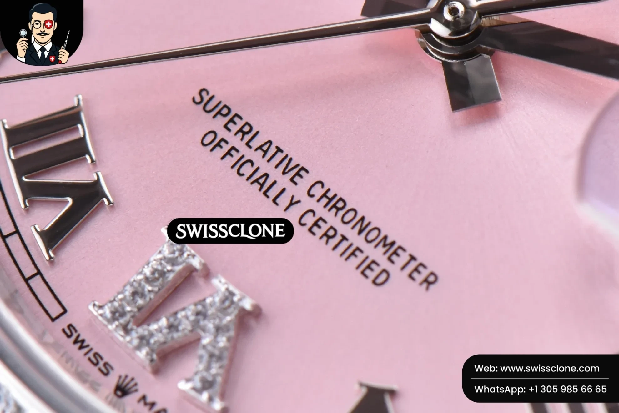 Rolex DateJust 36mm Pink Dial Diamond Roma Marker Diamond Bezel Oyster 1:1 Super Clone - On-Wrist Presence View
