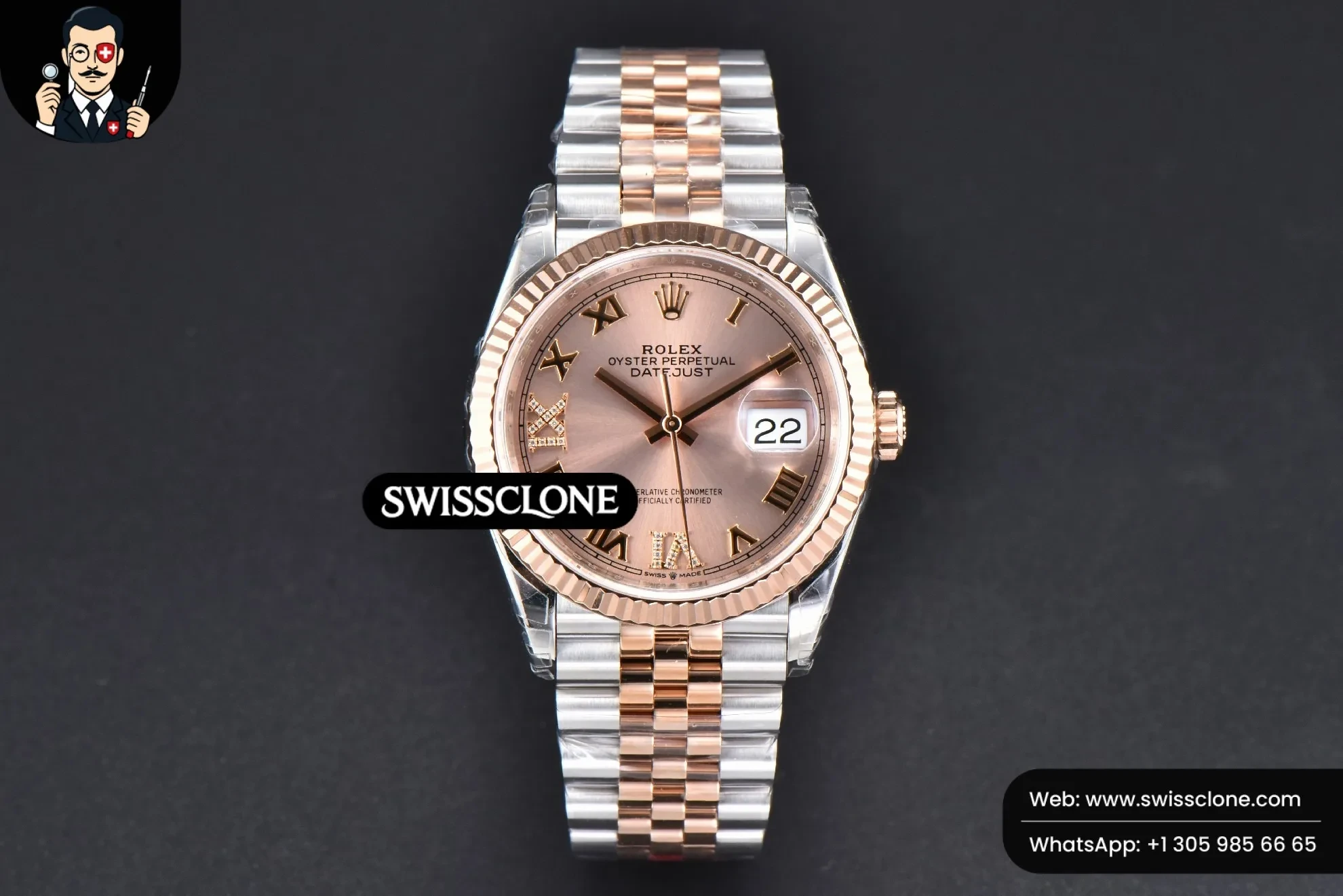 Rolex DateJust 36mm RG/SS 904L Diamond Roma Marker Jubilee VS3235