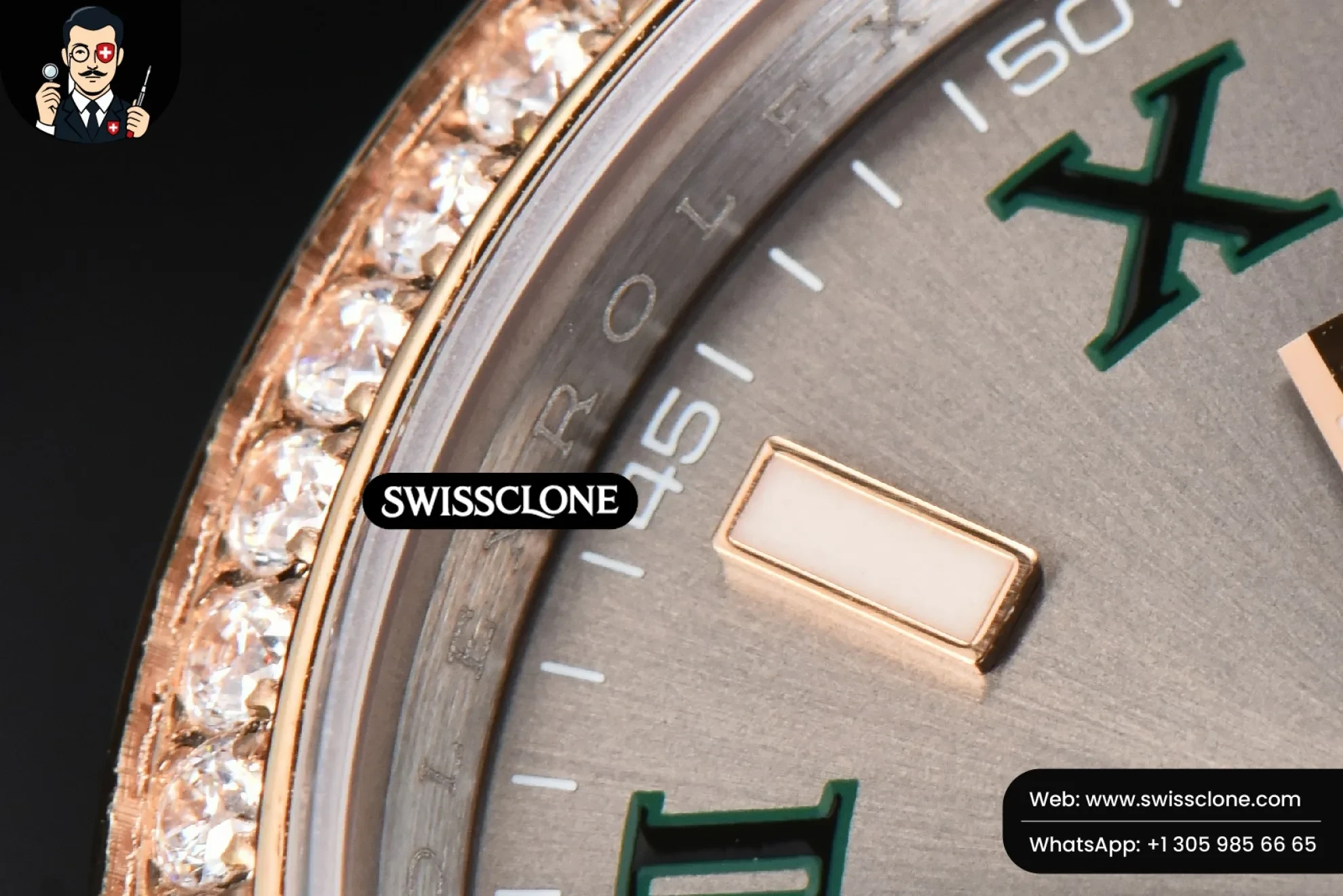Rolex DateJust 36mm RG/SS Diamond Bezel Gray Wimbledon Dial Oyster 1:1 Super Clone - Caseback & Cloned Calibre Movement