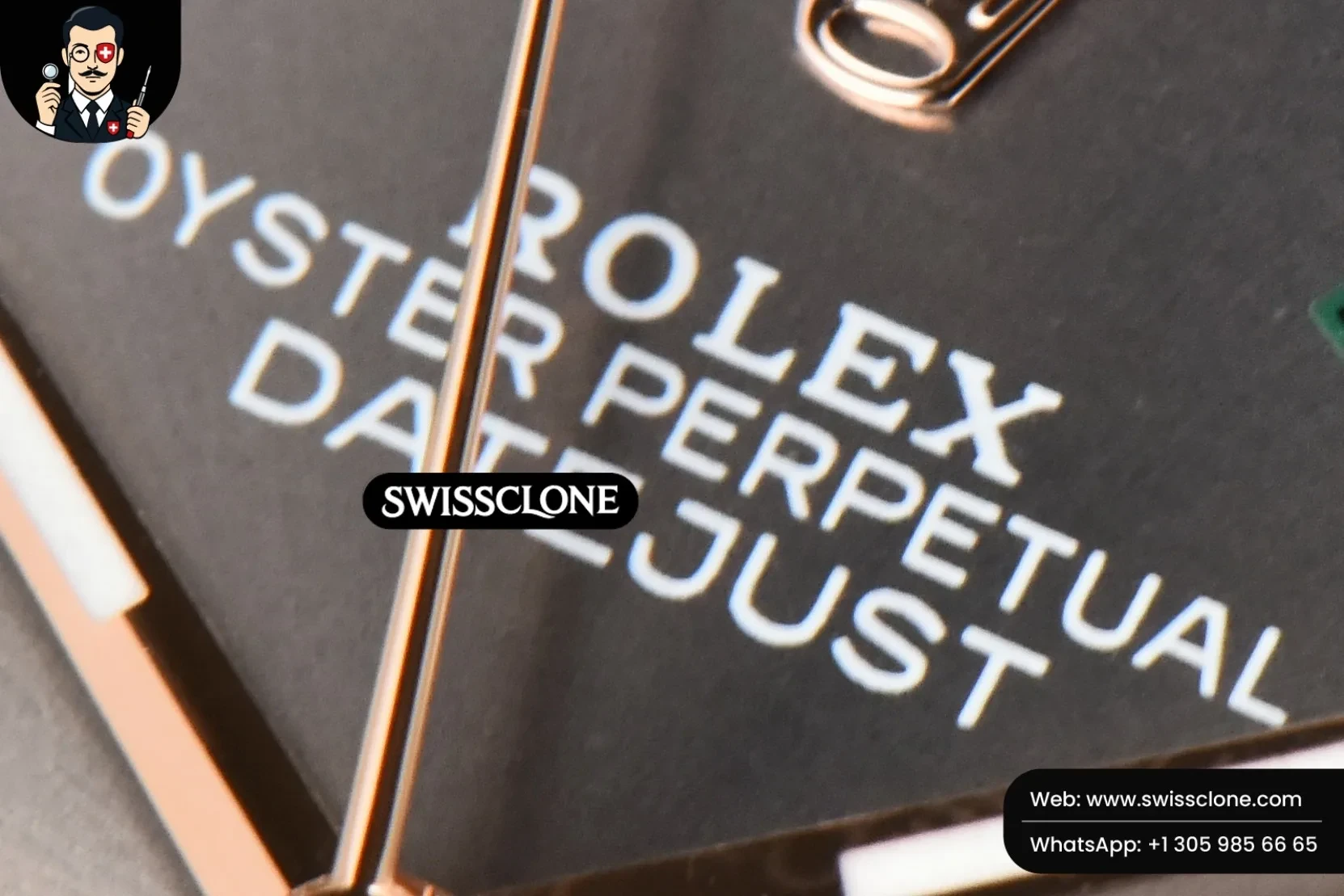 Rolex DateJust 36mm RG/SS Diamond Bezel Gray Wimbledon Dial Oyster 1:1 Super Clone - Clasp & Bracelet Finishing
